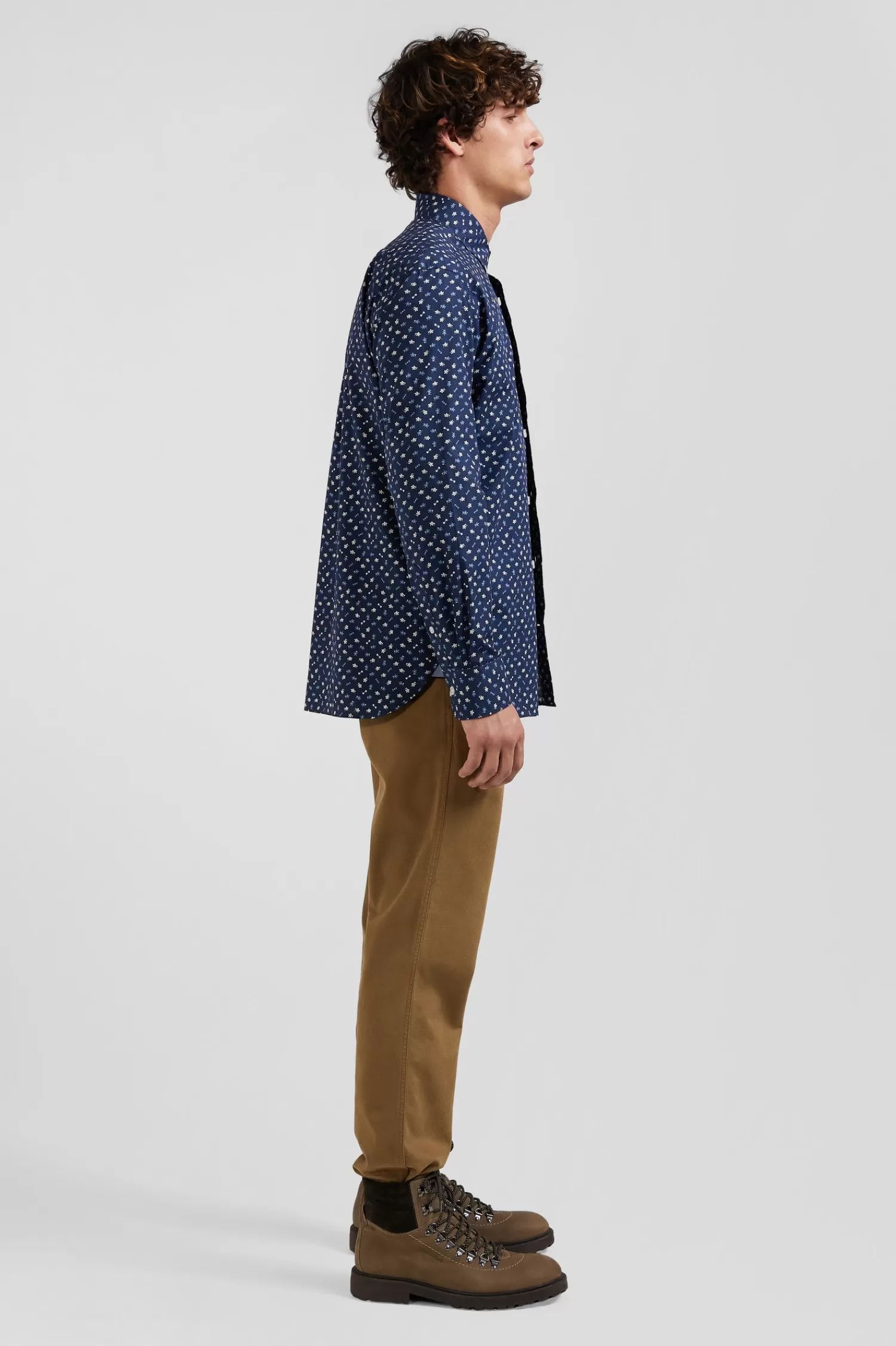 Eden Park Regular navy cotton poplin shirt with micro floral print< Shirts