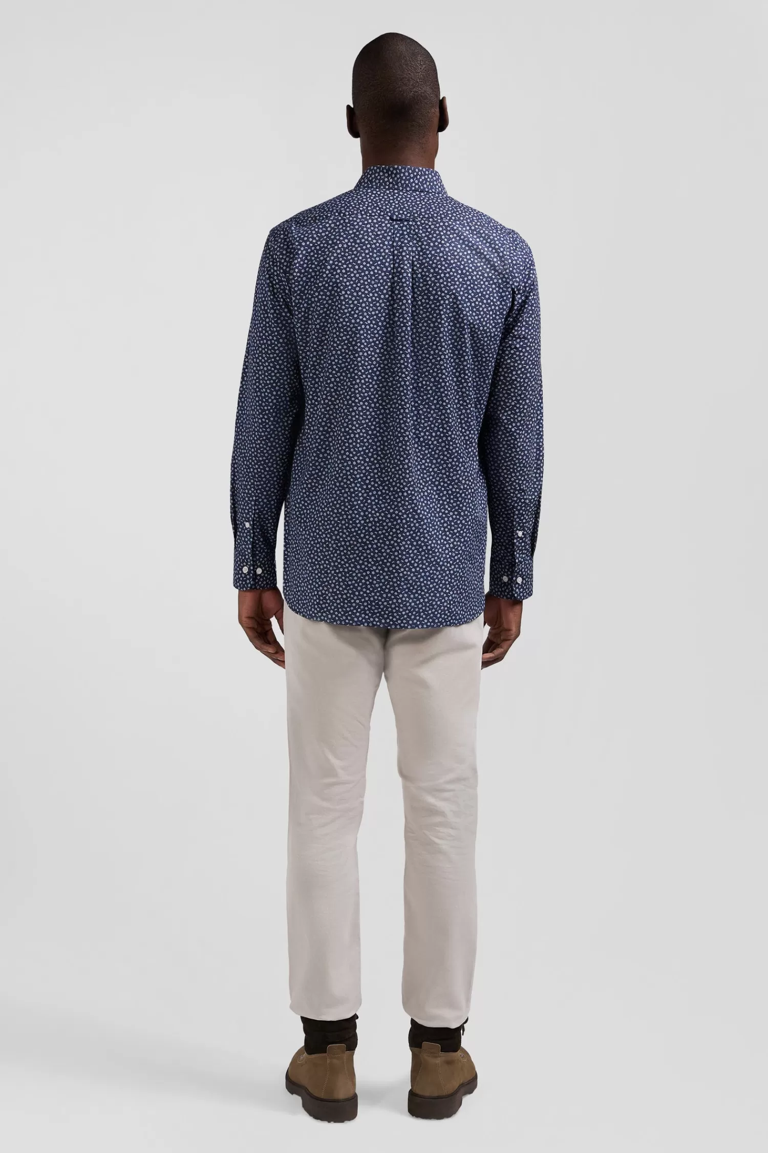 Eden Park Regular navy cotton poplin shirt with micro floral print< Shirts