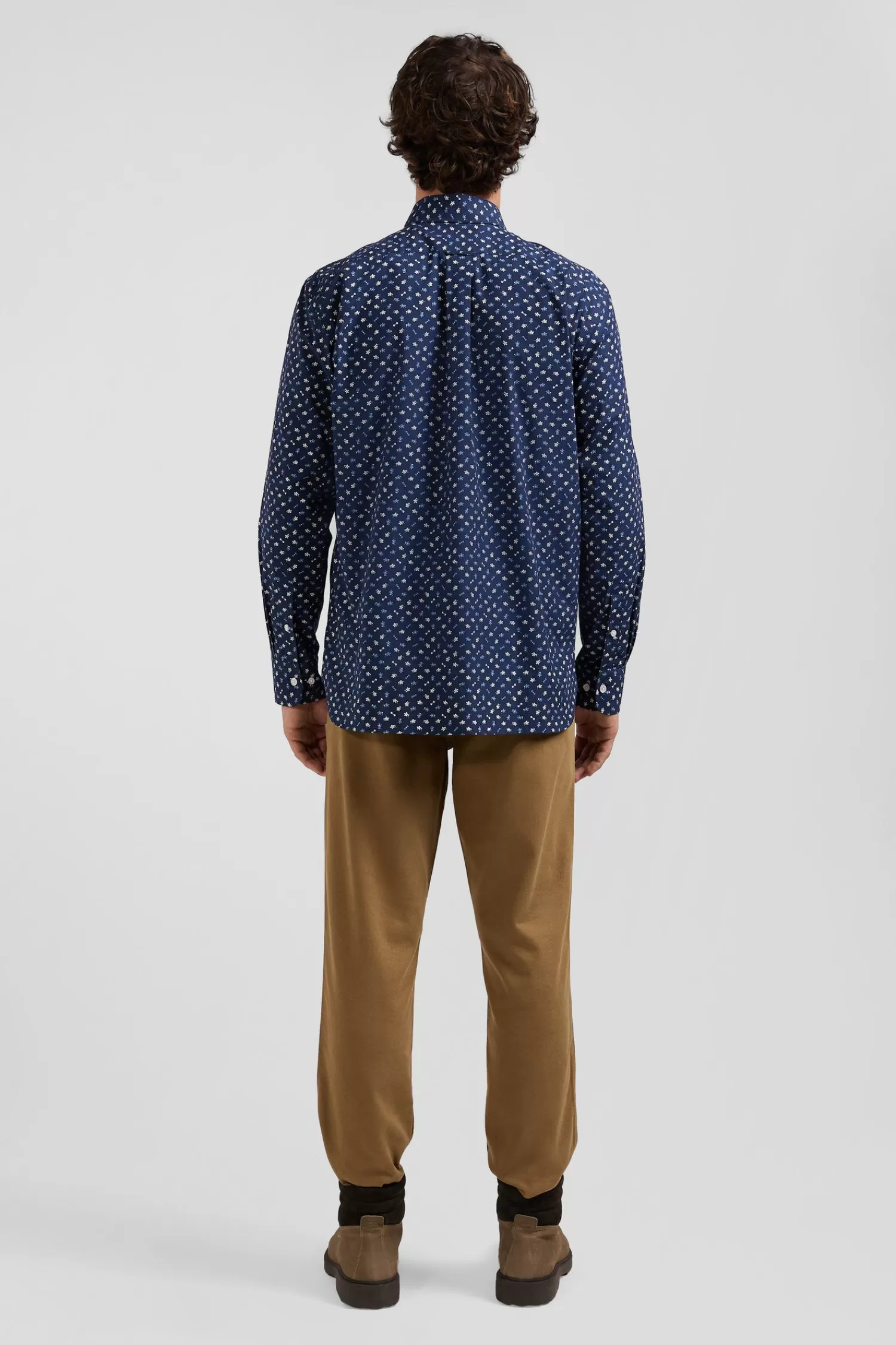 Eden Park Regular navy cotton poplin shirt with micro floral print< Shirts