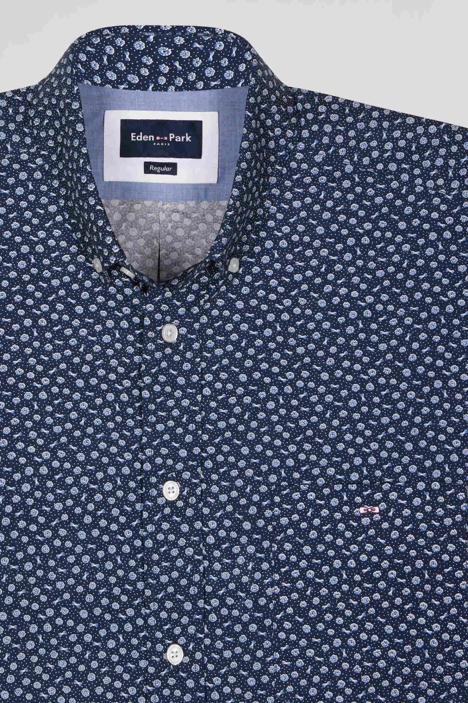 Eden Park Regular navy cotton poplin shirt with micro floral print< Shirts