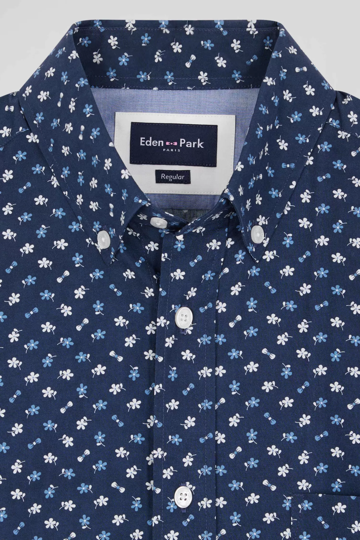 Eden Park Regular navy cotton poplin shirt with micro floral print< Shirts