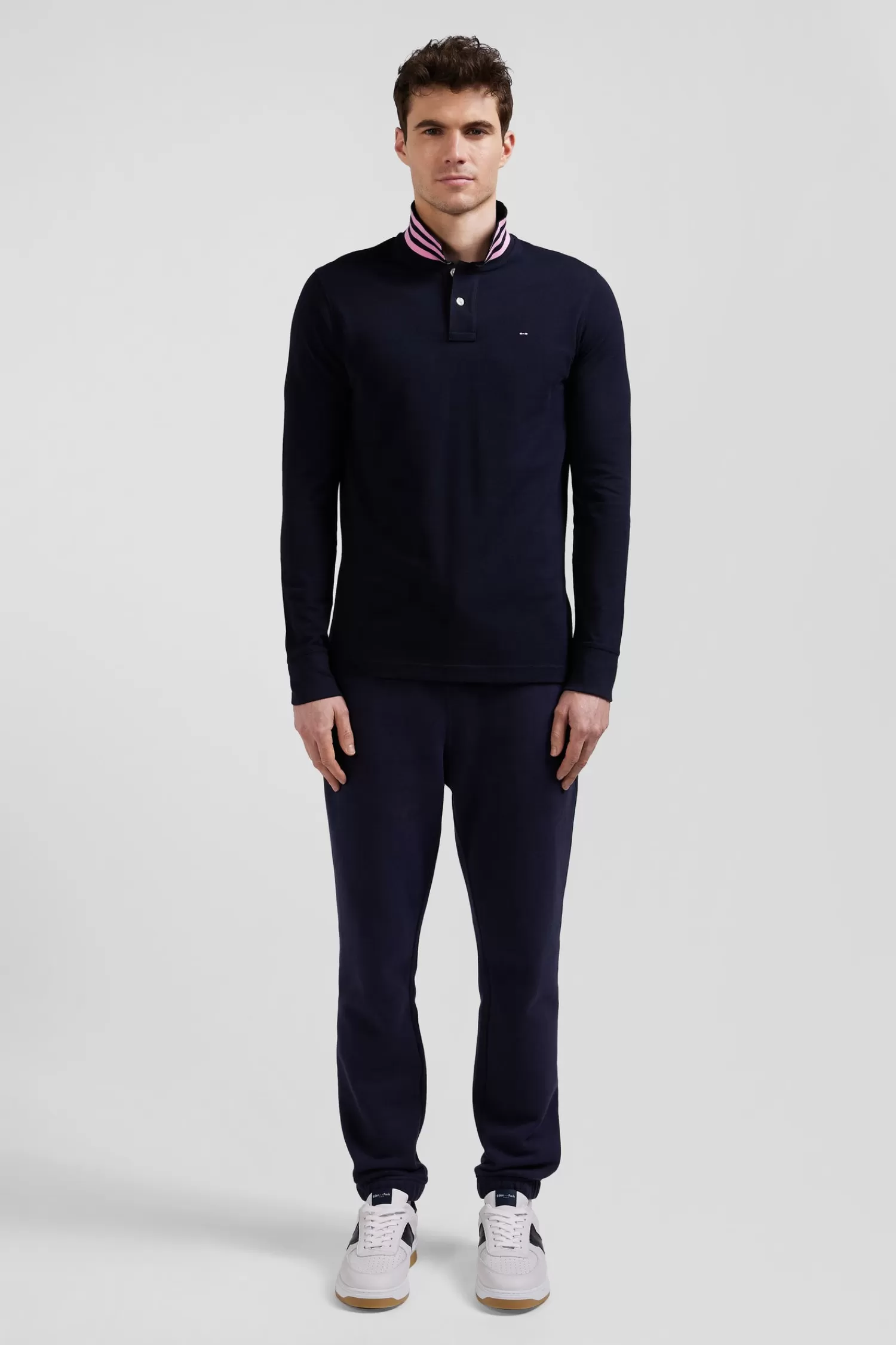 Eden Park Regular navy long-sleeved cotton piqué polo shirt< Polos