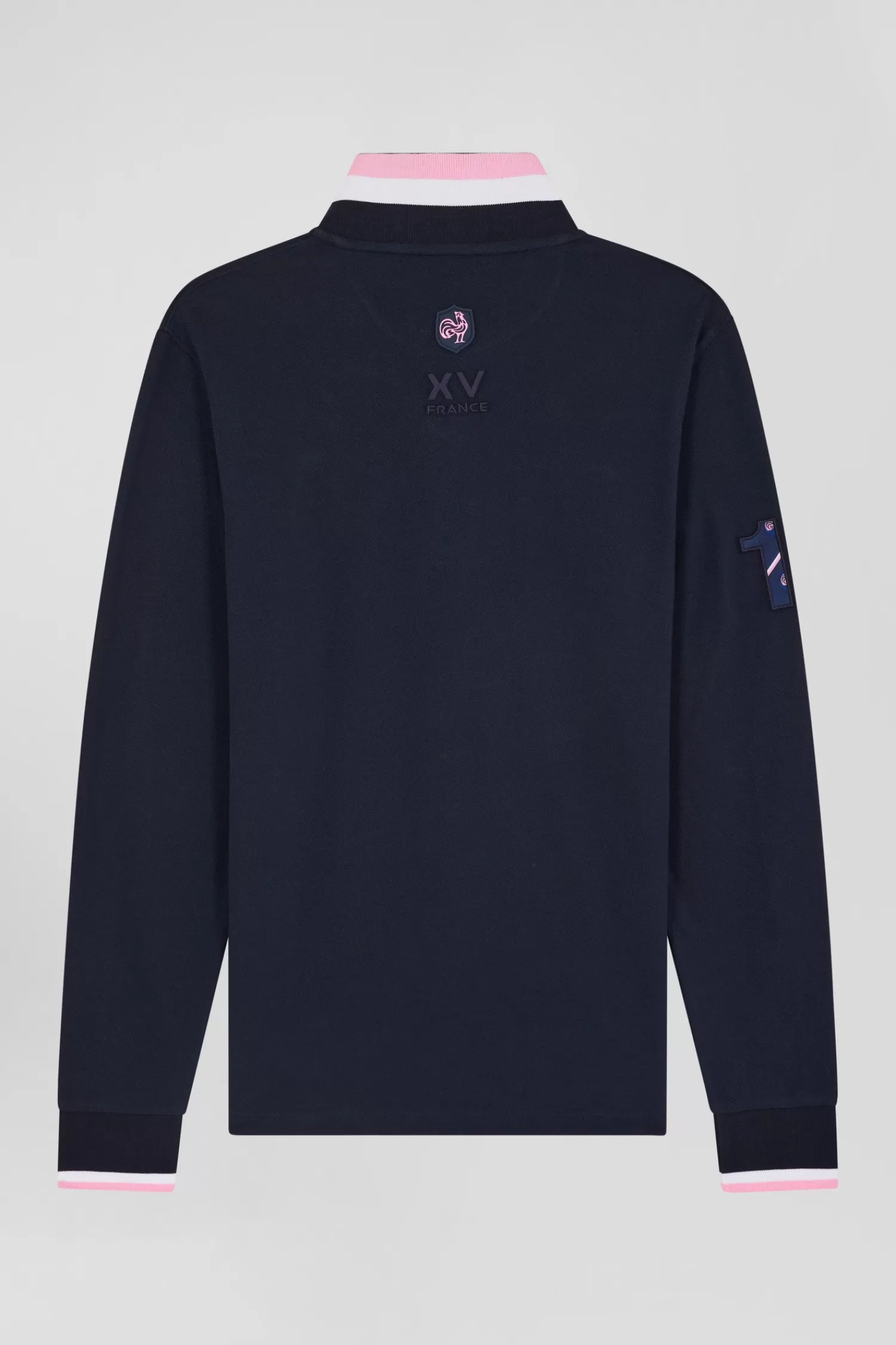 Eden Park Regular navy long-sleeved cotton piqué polo shirt with XV de France embroidery< Polos