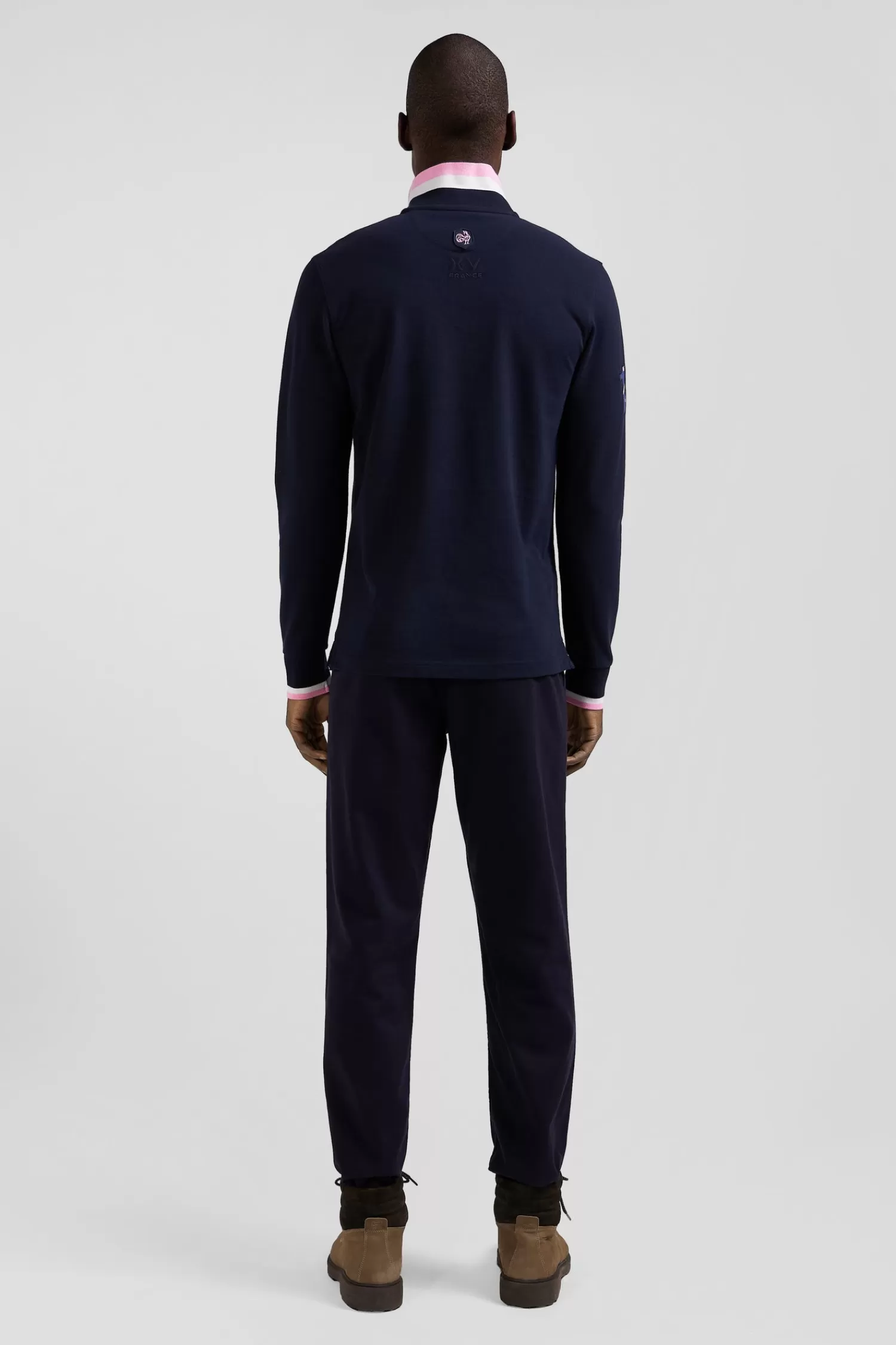 Eden Park Regular navy long-sleeved cotton piqué polo shirt with XV de France embroidery< Polos