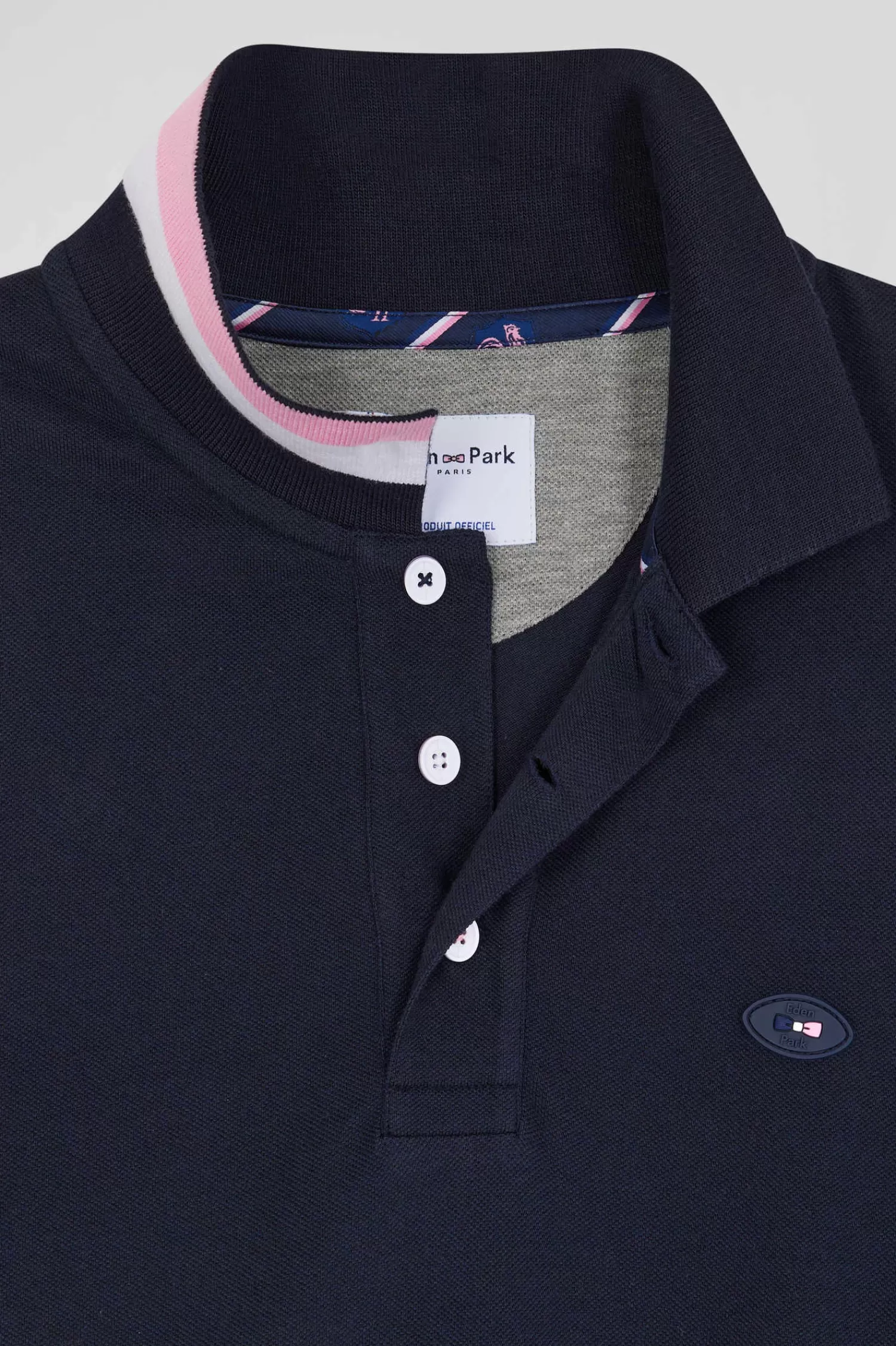 Eden Park Regular navy long-sleeved cotton piqué polo shirt with XV de France embroidery< Polos