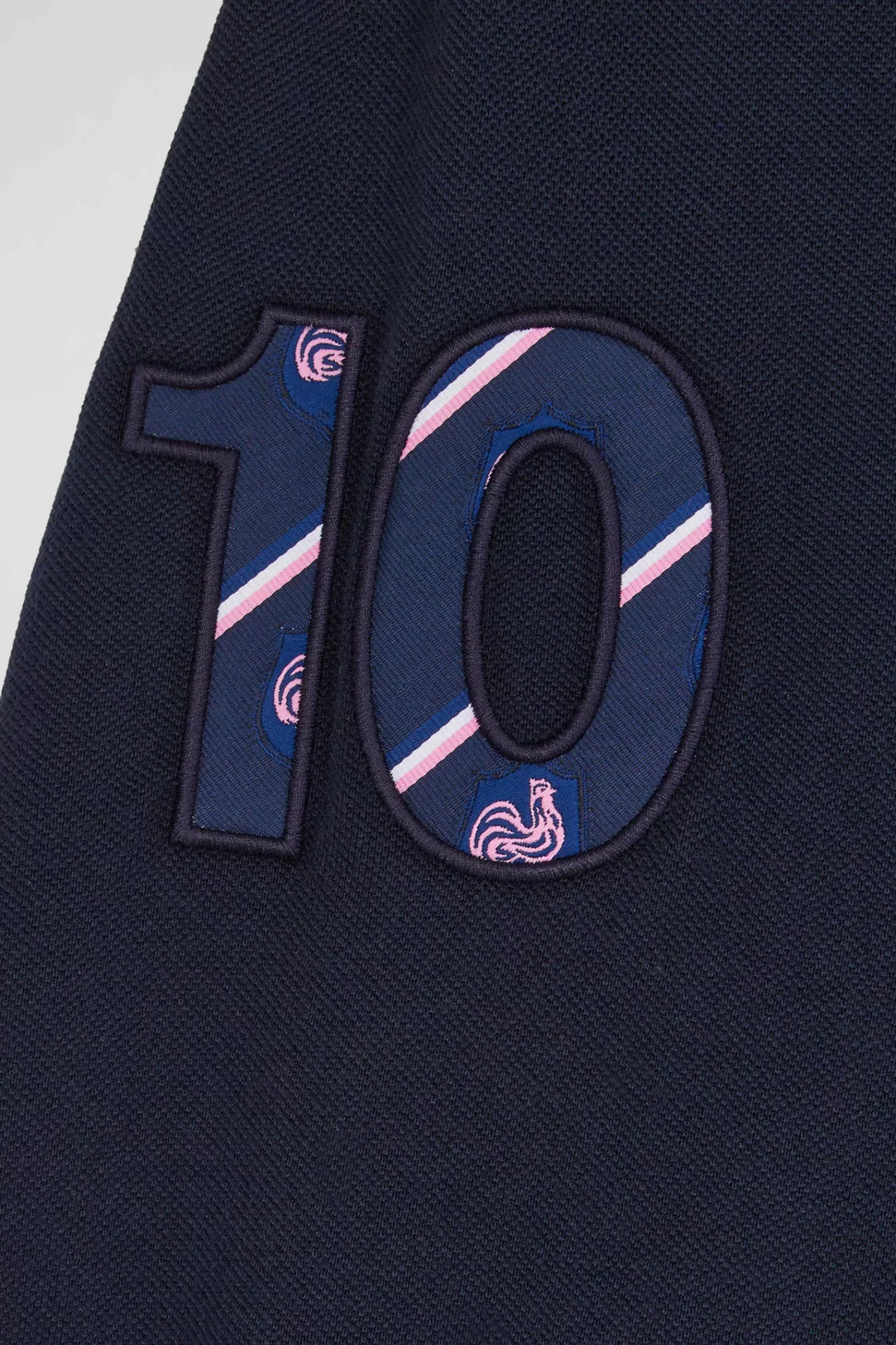 Eden Park Regular navy long-sleeved cotton piqué polo shirt with XV de France embroidery< Polos