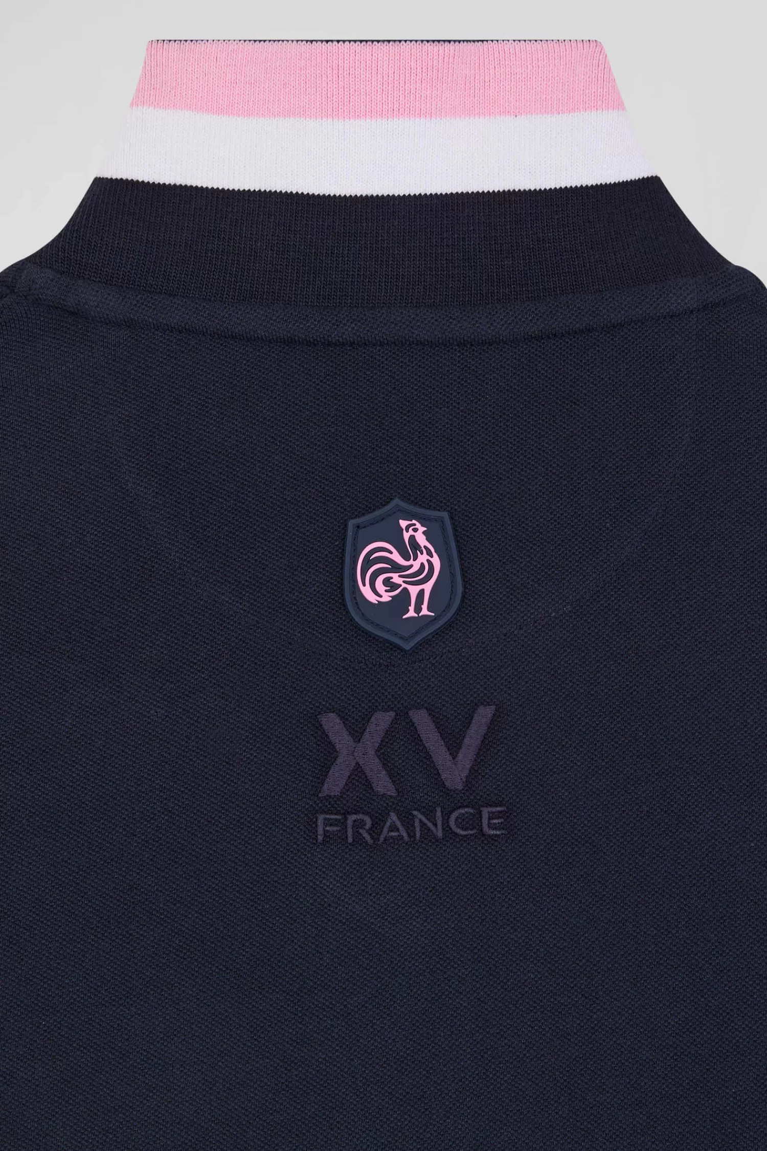 Eden Park Regular navy long-sleeved cotton piqué polo shirt with XV de France embroidery< Polos