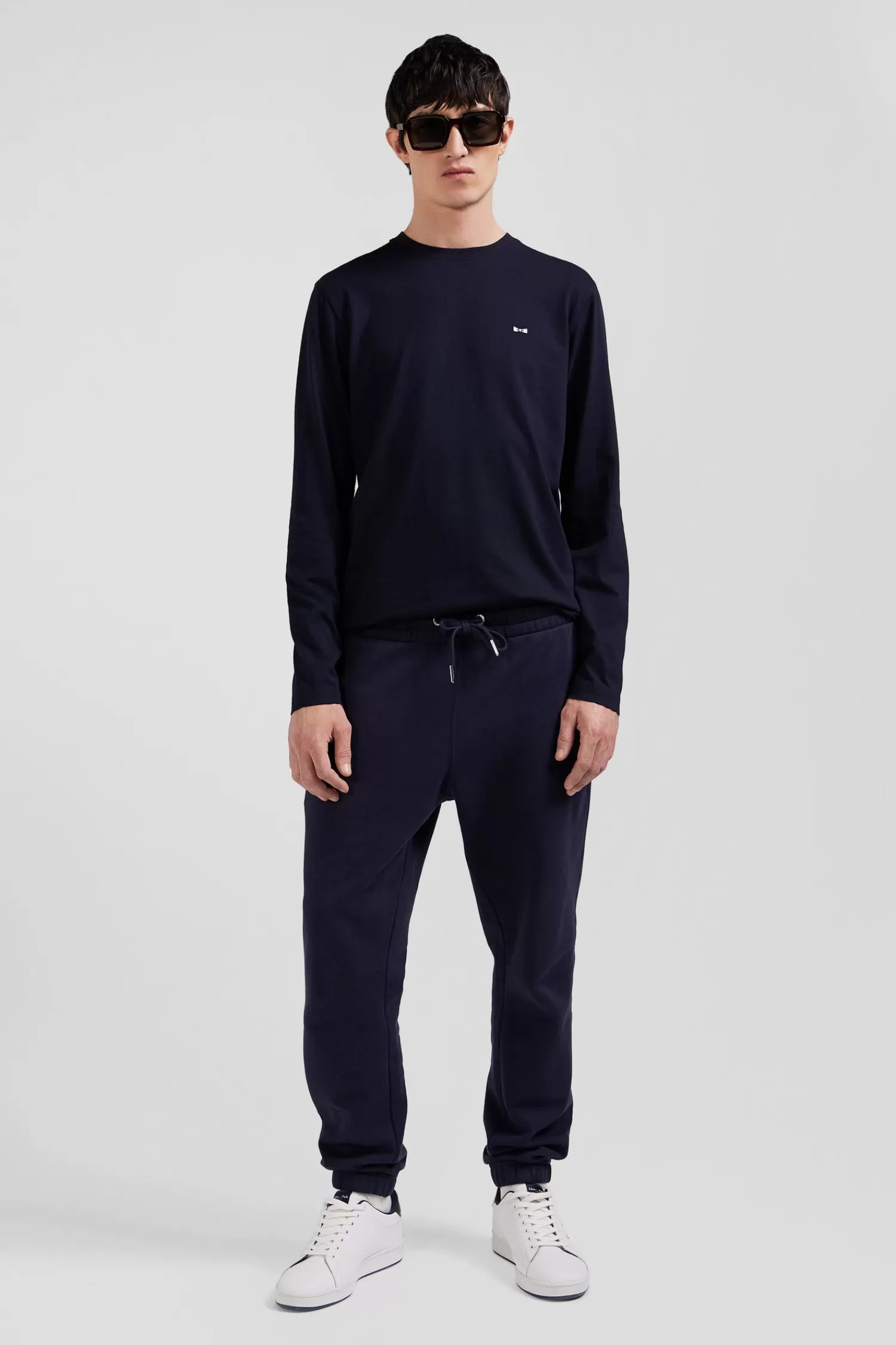 Eden Park Regular navy long-sleeved cotton T-shirt with N°10 embroidery< T-shirts