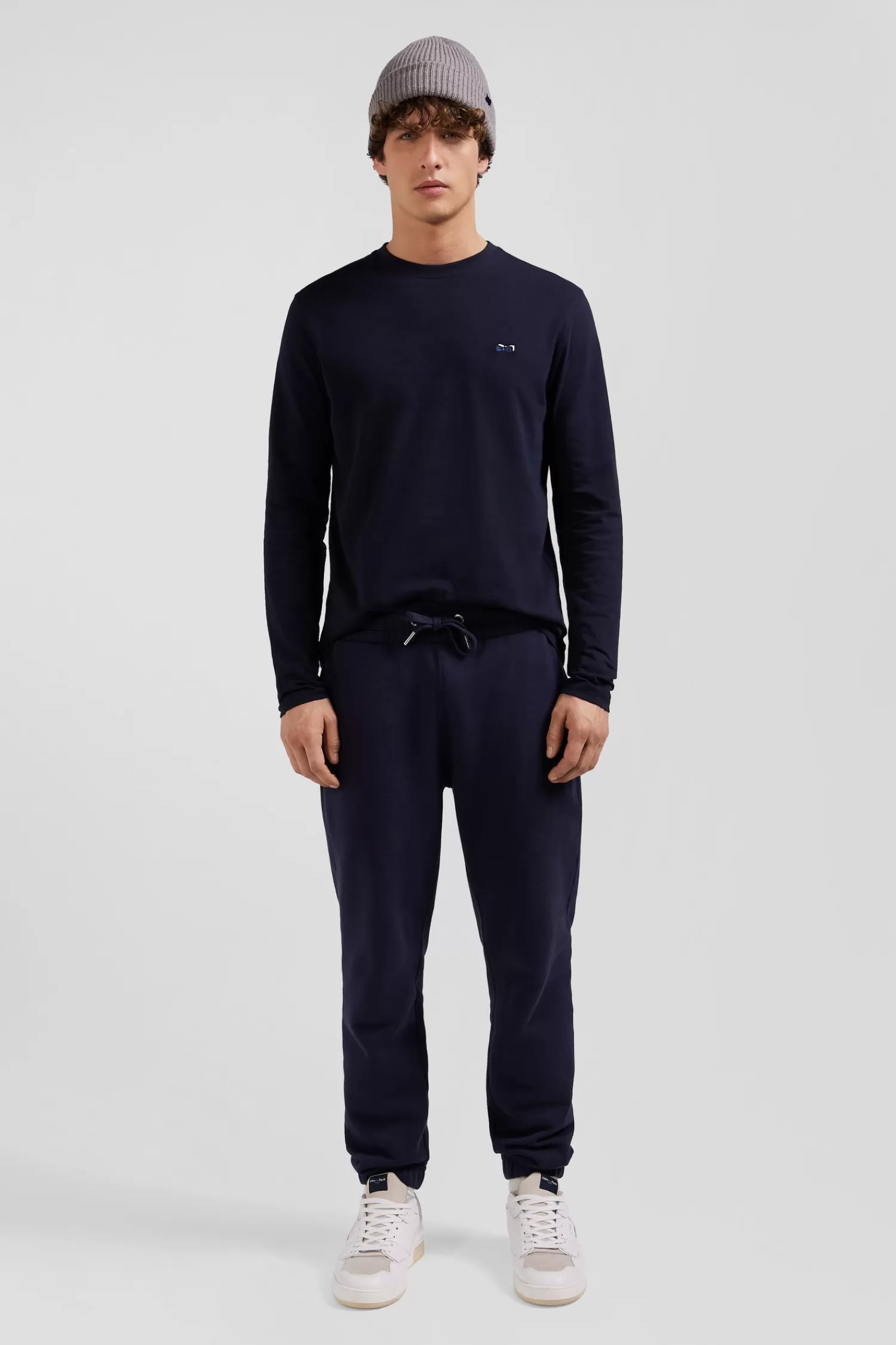 Eden Park Regular navy long-sleeved cotton T-shirt with striped bow tie embroidery< T-shirts