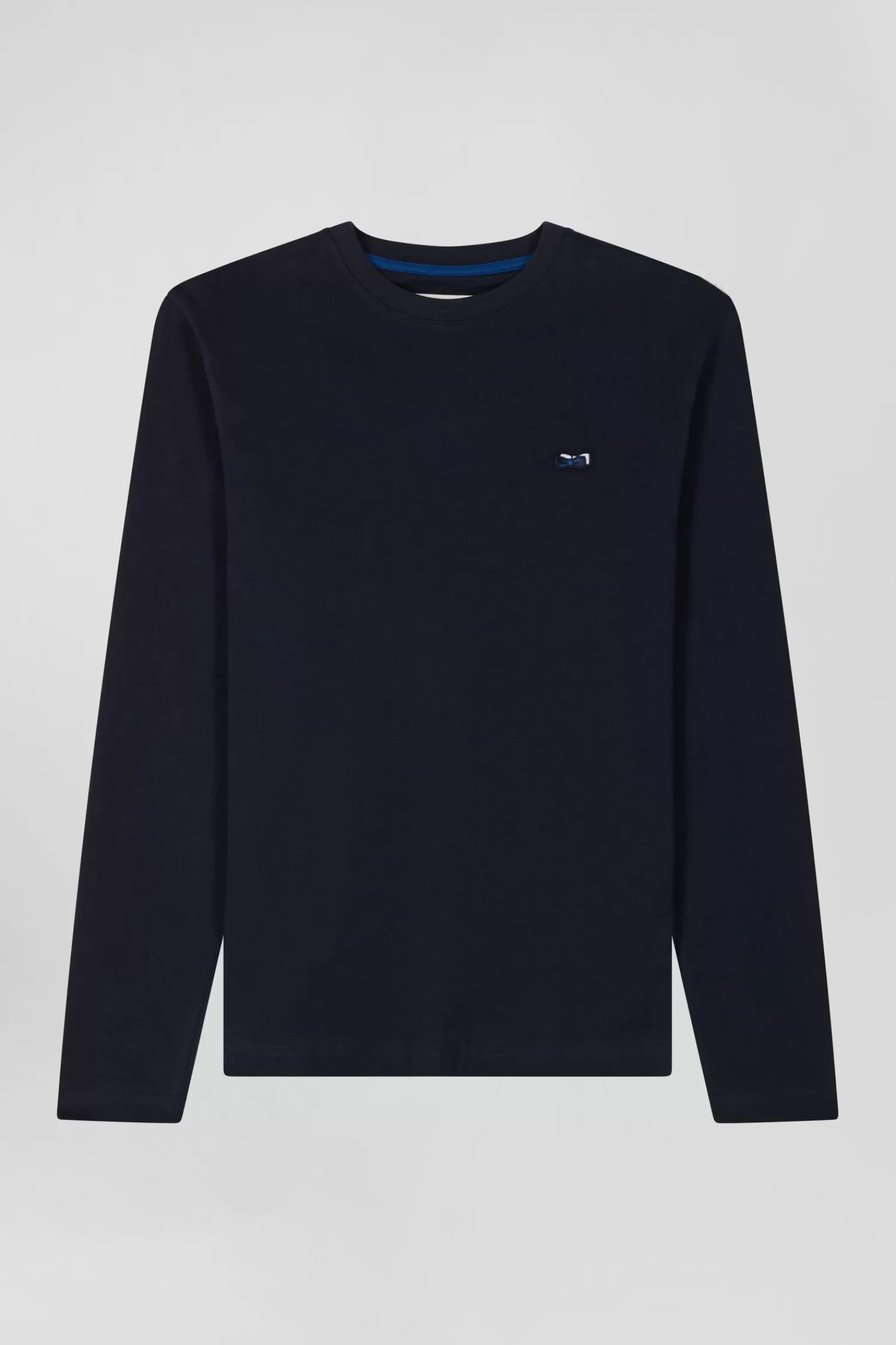 Eden Park Regular navy long-sleeved cotton T-shirt with striped bow tie embroidery< T-shirts