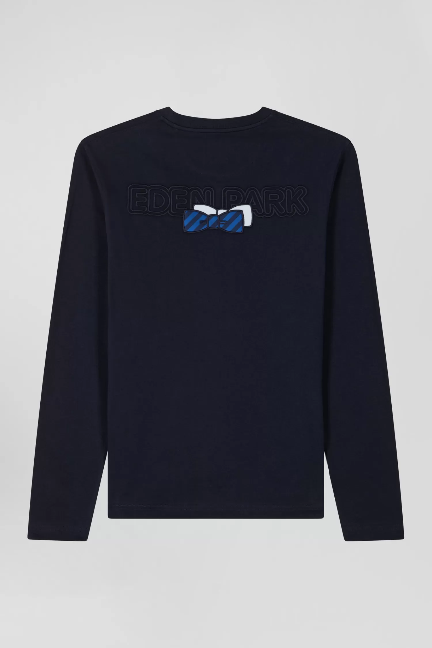 Eden Park Regular navy long-sleeved cotton T-shirt with striped bow tie embroidery< T-shirts