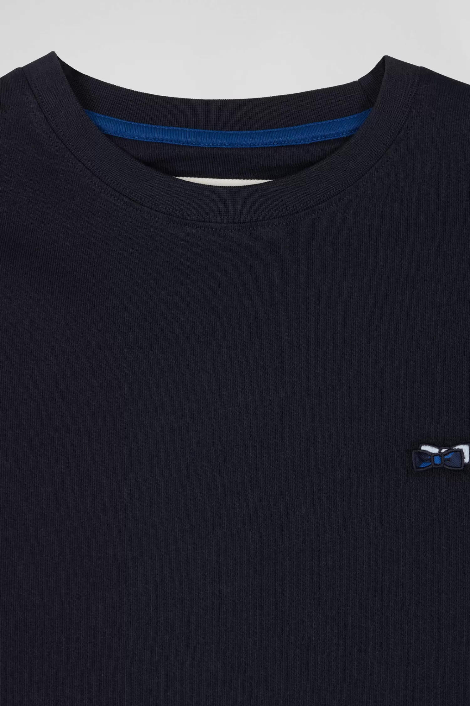 Eden Park Regular navy long-sleeved cotton T-shirt with striped bow tie embroidery< T-shirts