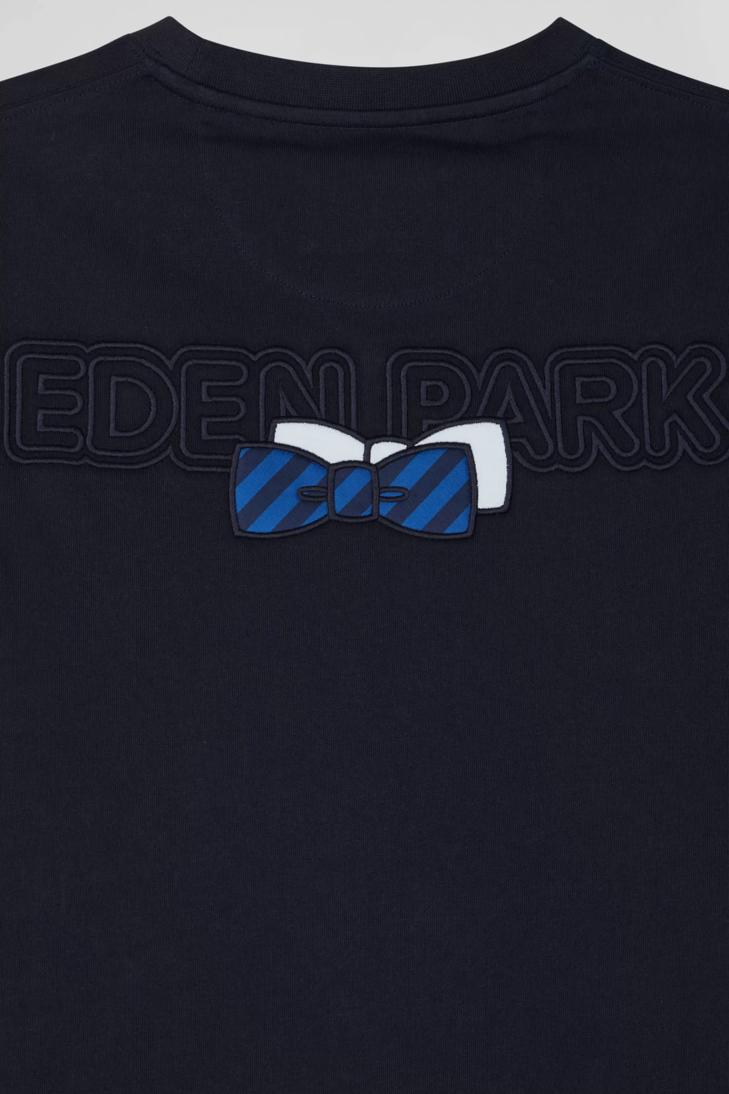 Eden Park Regular navy long-sleeved cotton T-shirt with striped bow tie embroidery< T-shirts