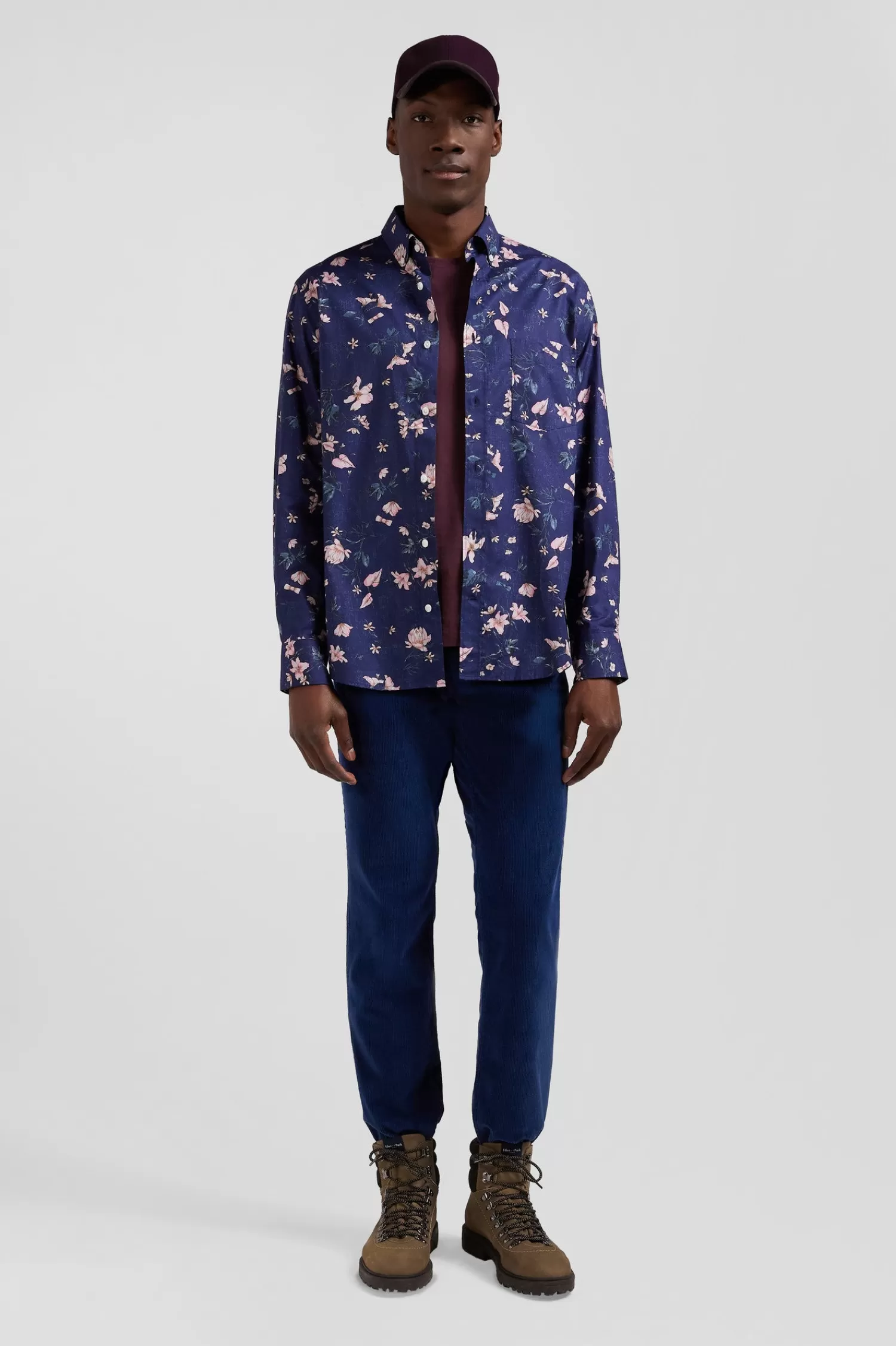 Eden Park Regular navy Pima cotton poplin shirt with floral print< Shirts