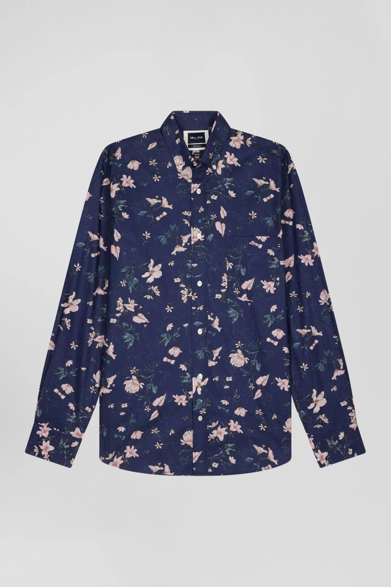 Eden Park Regular navy Pima cotton poplin shirt with floral print< Shirts