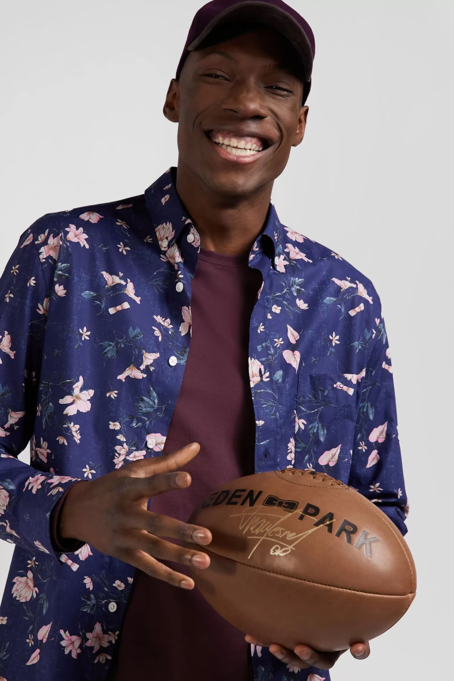 Eden Park Regular navy Pima cotton poplin shirt with floral print< Shirts