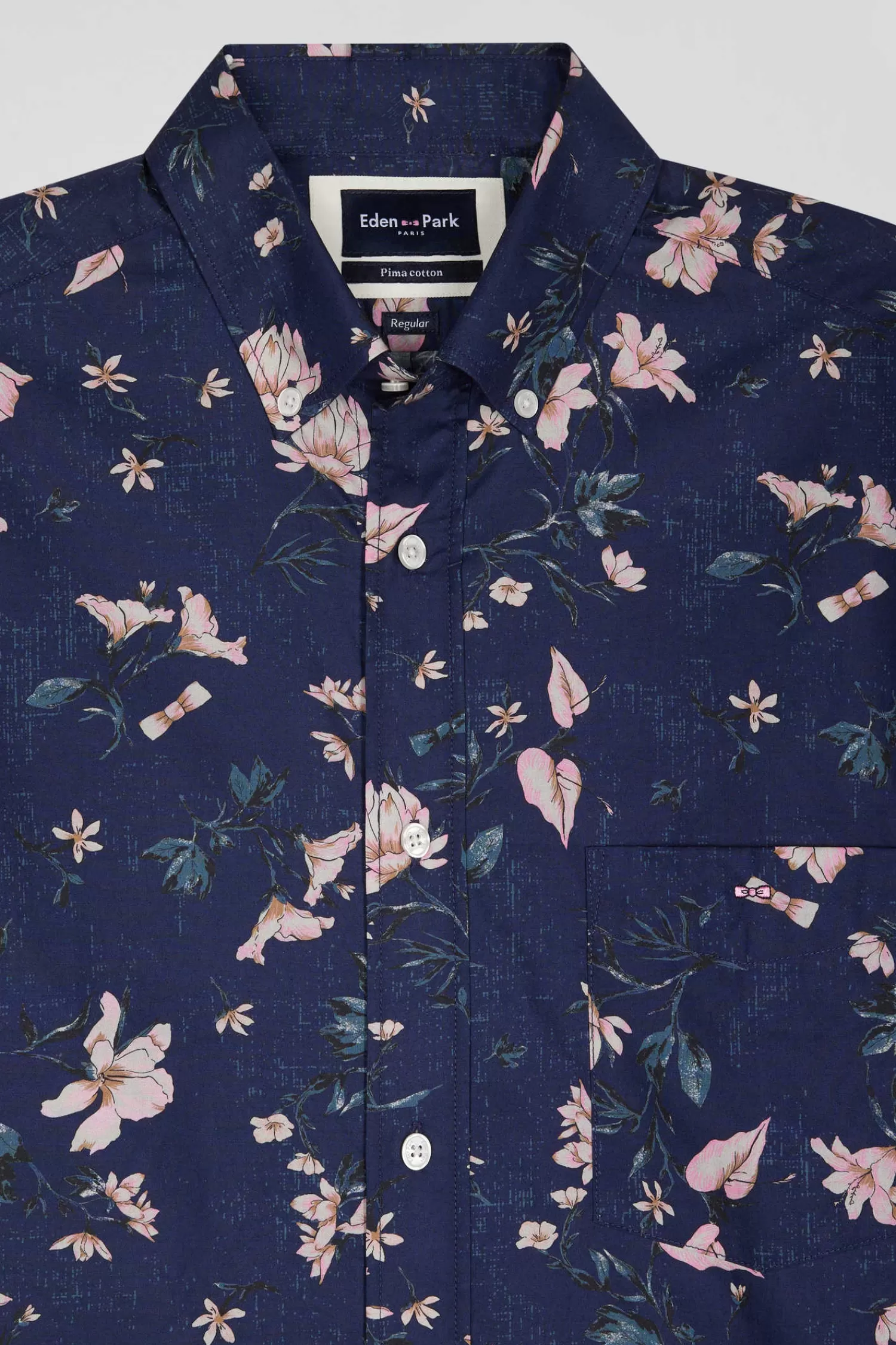 Eden Park Regular navy Pima cotton poplin shirt with floral print< Shirts