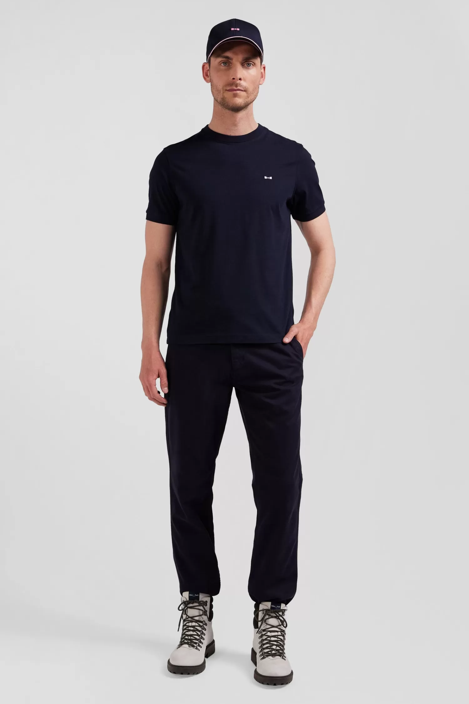 Eden Park Regular navy short-sleeved cotton T-shirt with back emblem embroidery< T-shirts