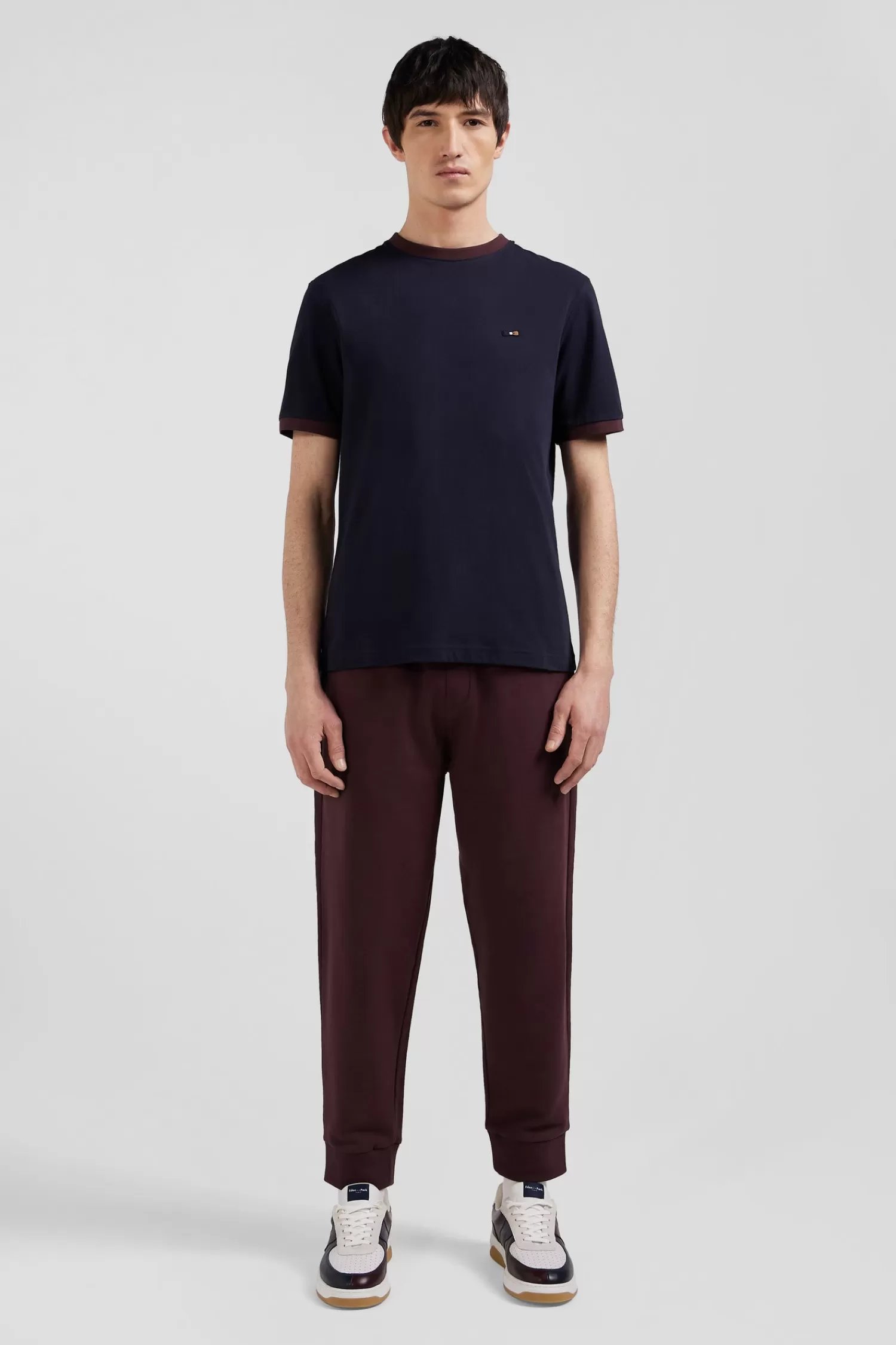 Eden Park Regular navy short-sleeved cotton T-shirt with back embroidery< T-shirts