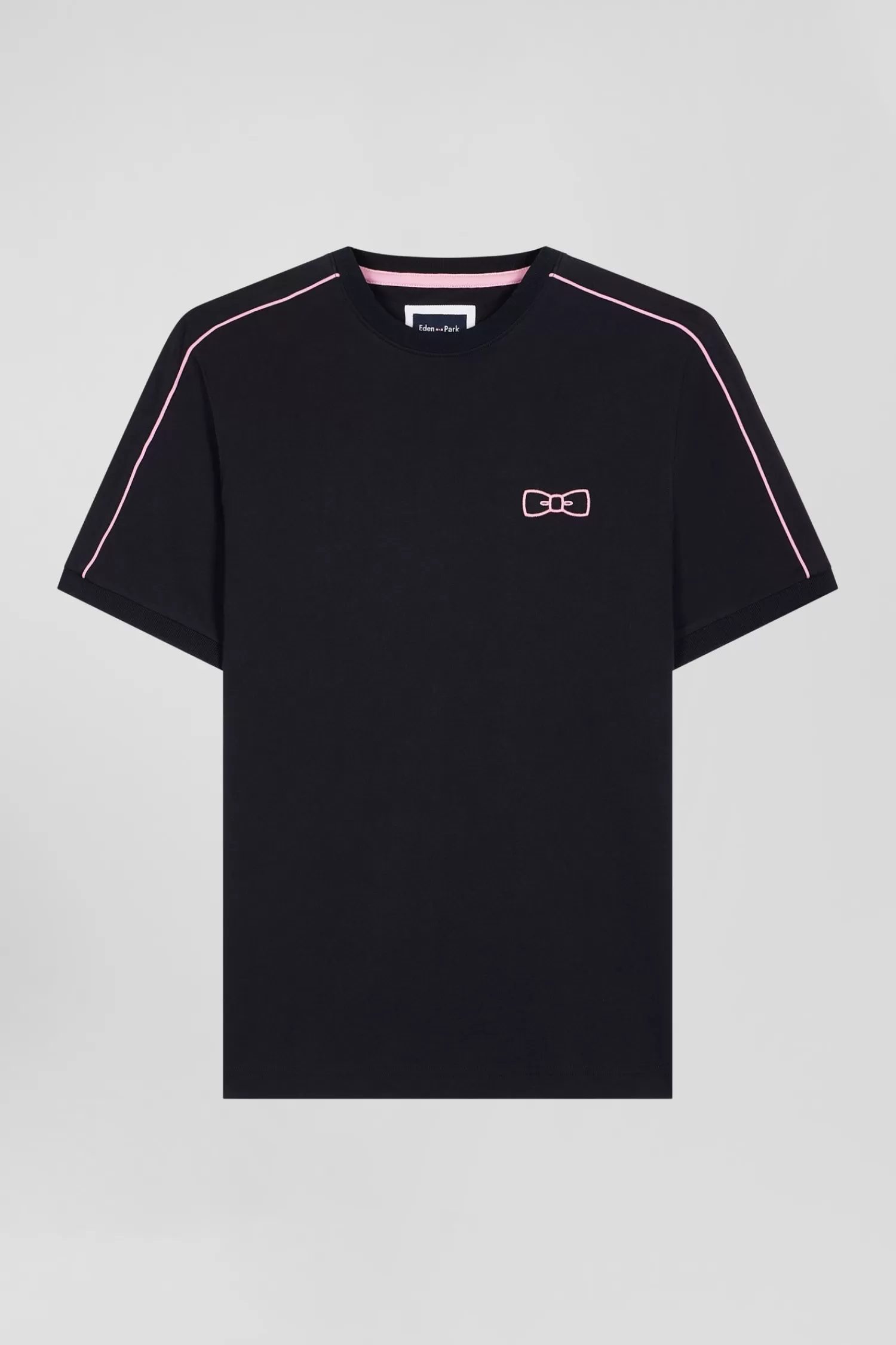 Eden Park Regular navy short-sleeved cotton T-shirt with pink piping< T-shirts