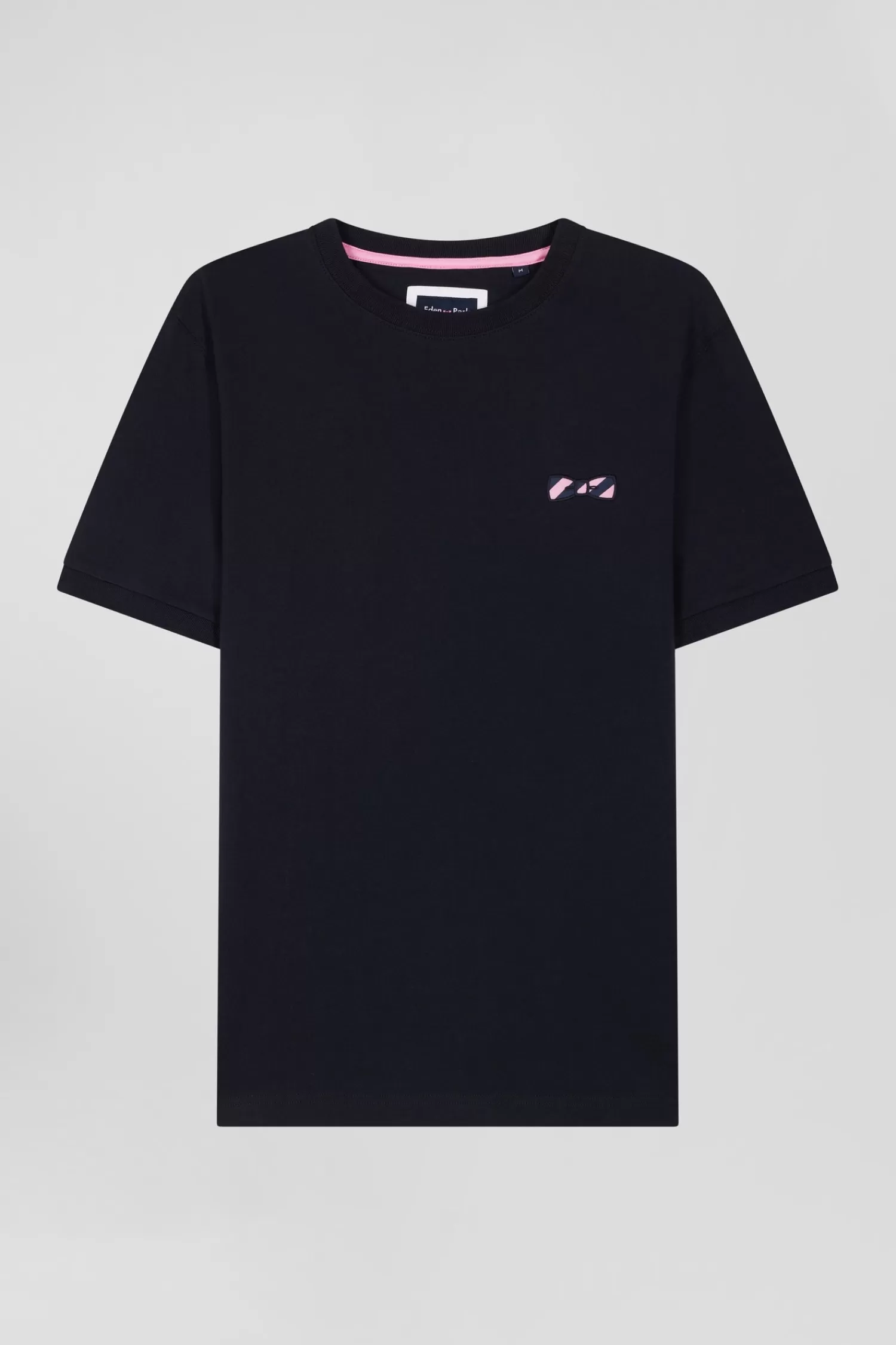 Eden Park Regular navy short-sleeved cotton T-shirt with striped embroidery< T-shirts