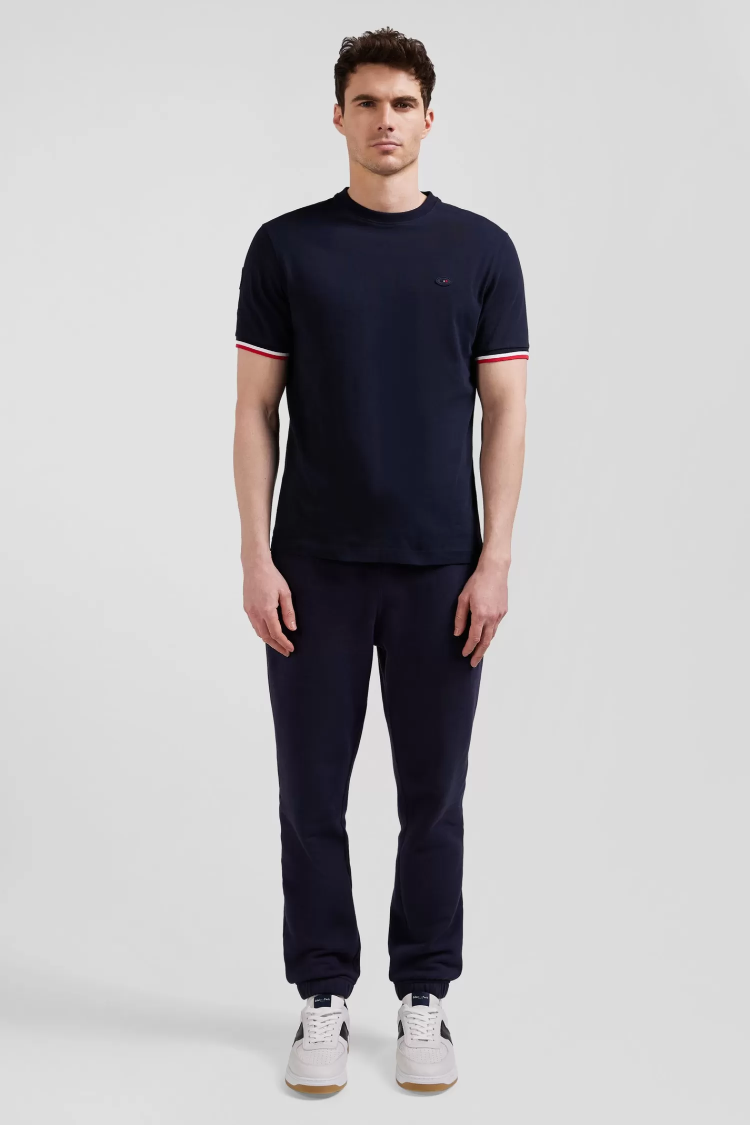 Eden Park Regular navy short-sleeved cotton T-shirt with tricolor XV de France embroidery< T-shirts