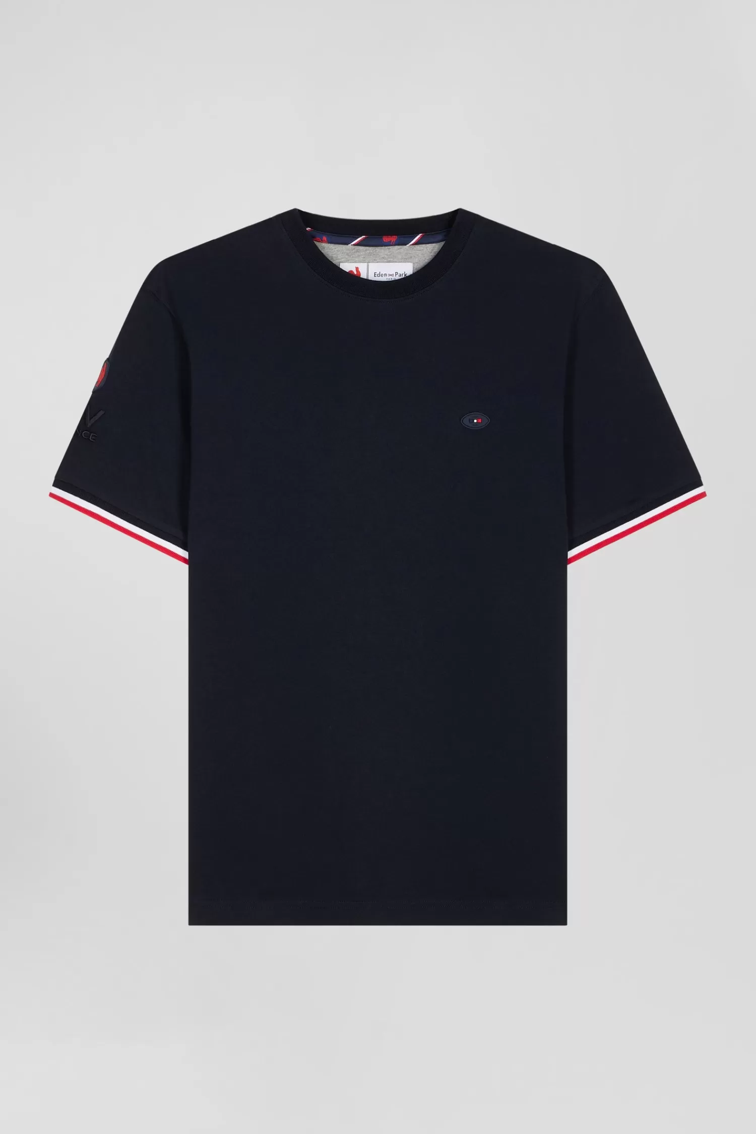 Eden Park Regular navy short-sleeved cotton T-shirt with tricolor XV de France embroidery< T-shirts