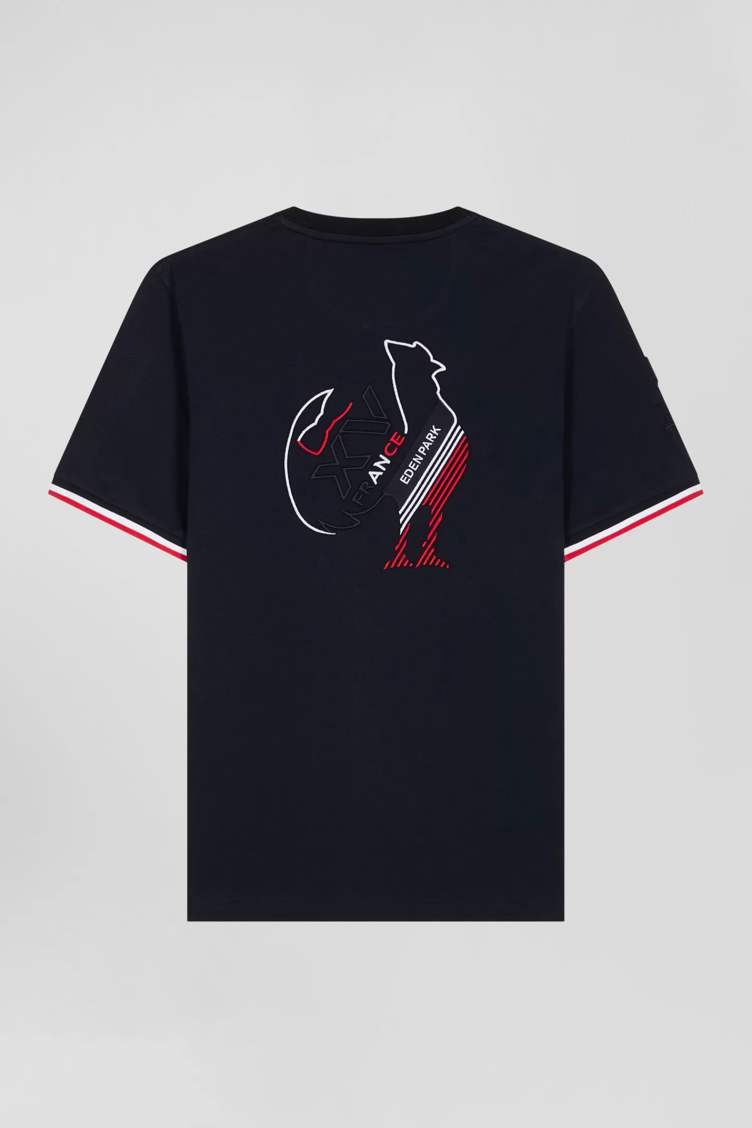 Eden Park Regular navy short-sleeved cotton T-shirt with tricolor XV de France embroidery< T-shirts