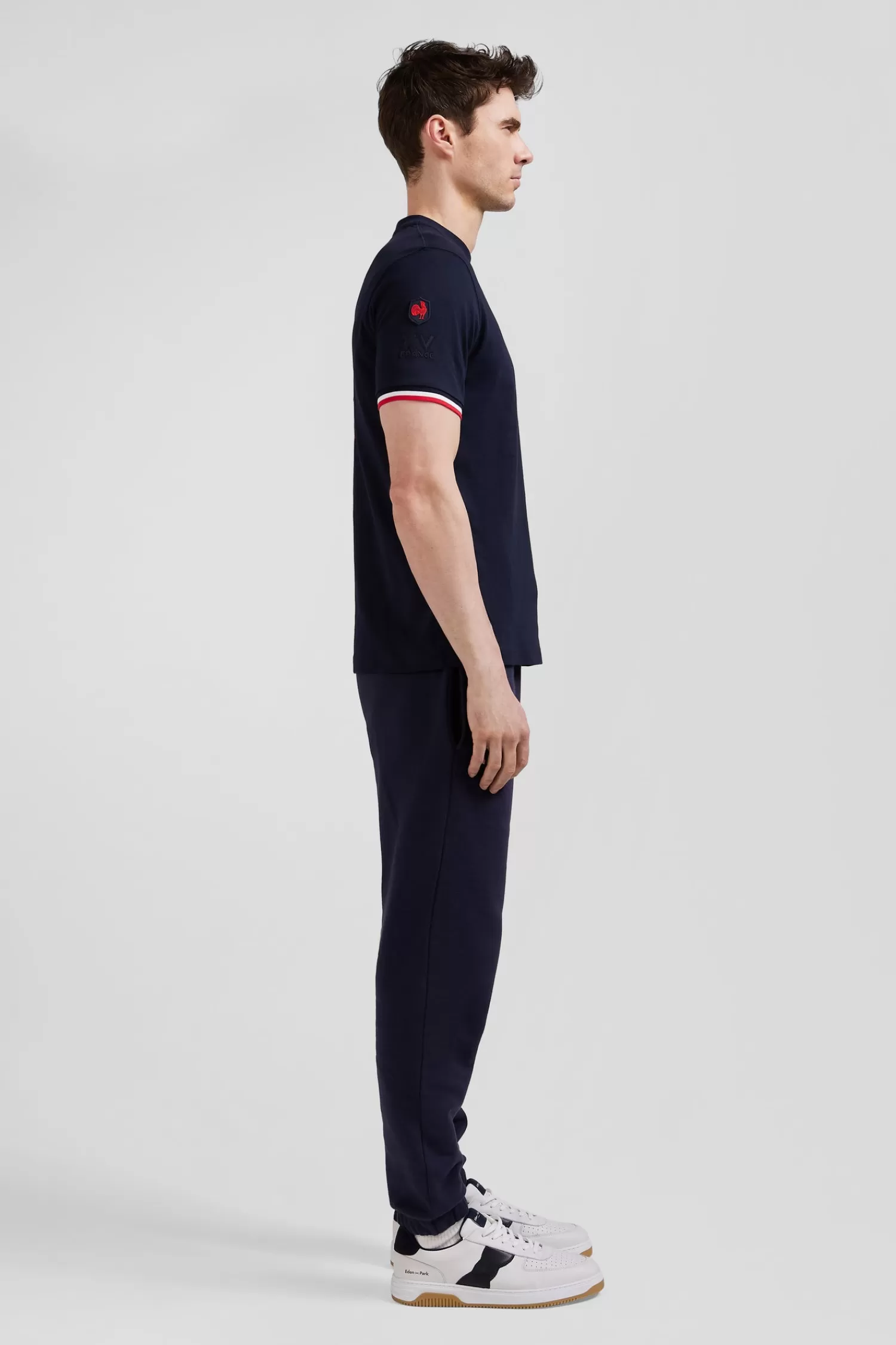Eden Park Regular navy short-sleeved cotton T-shirt with tricolor XV de France embroidery< T-shirts