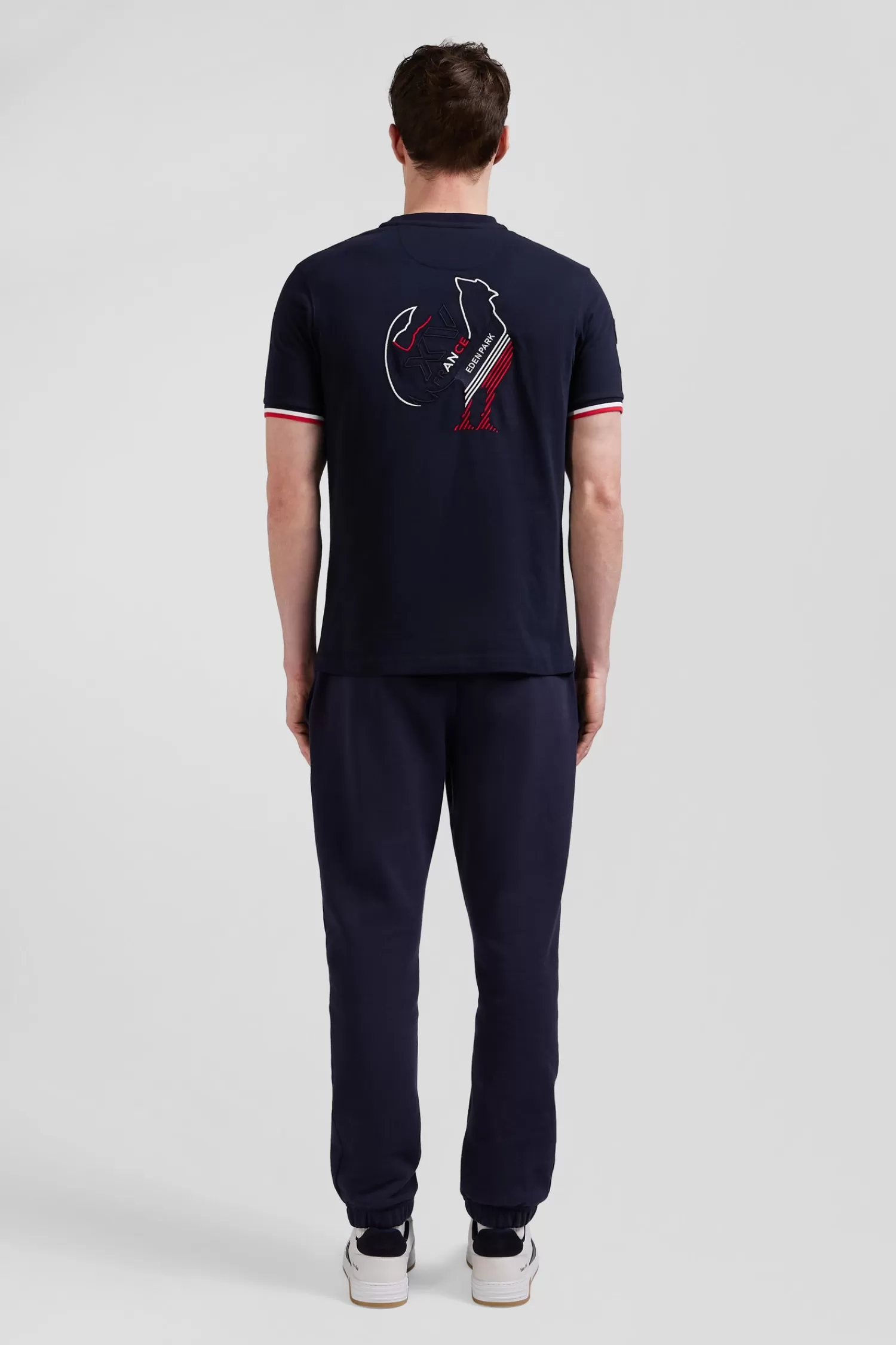 Eden Park Regular navy short-sleeved cotton T-shirt with tricolor XV de France embroidery< T-shirts