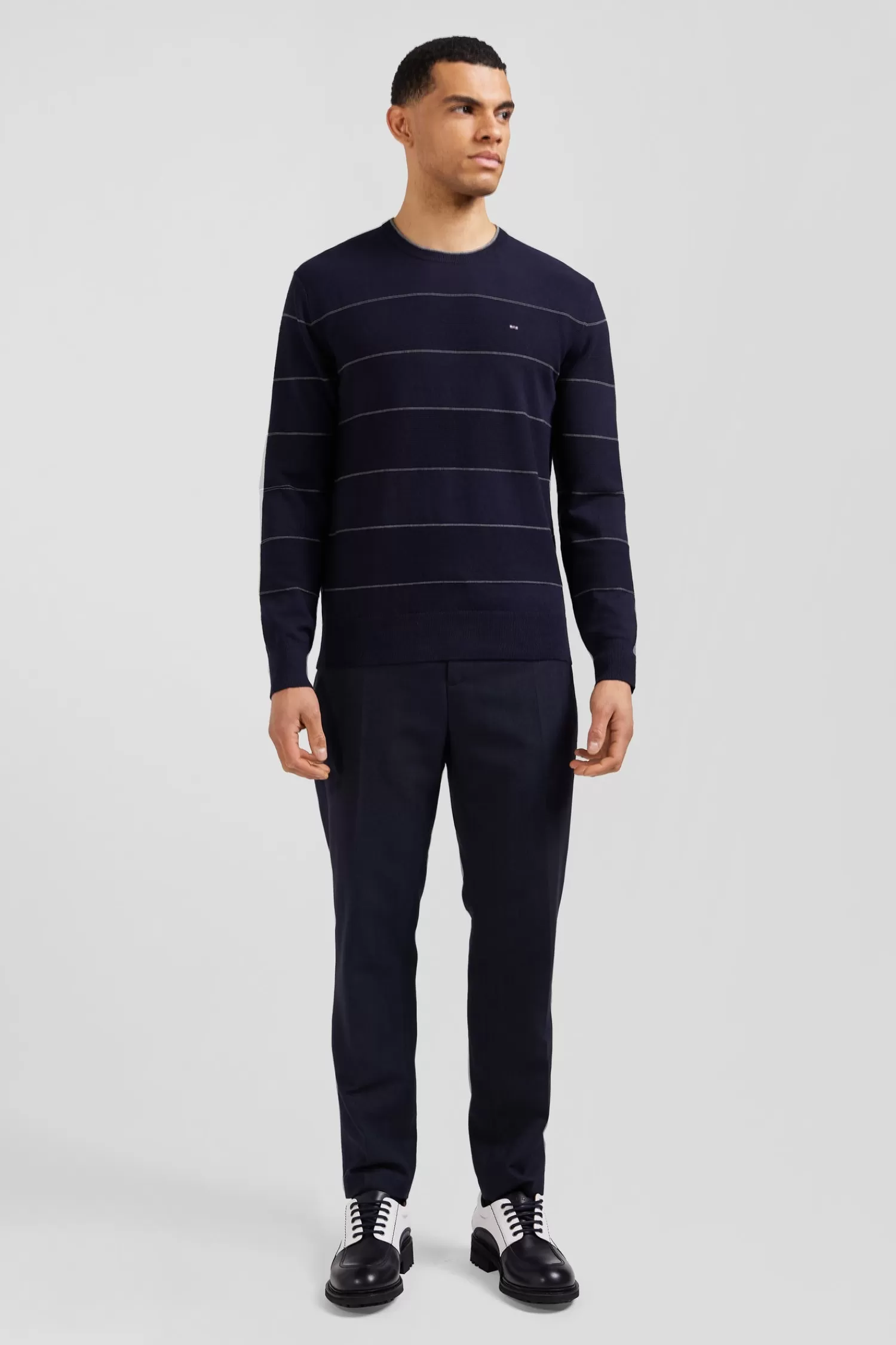 Eden Park Regular navy striped cotton and cashmere crew neck jumper< Sweaters