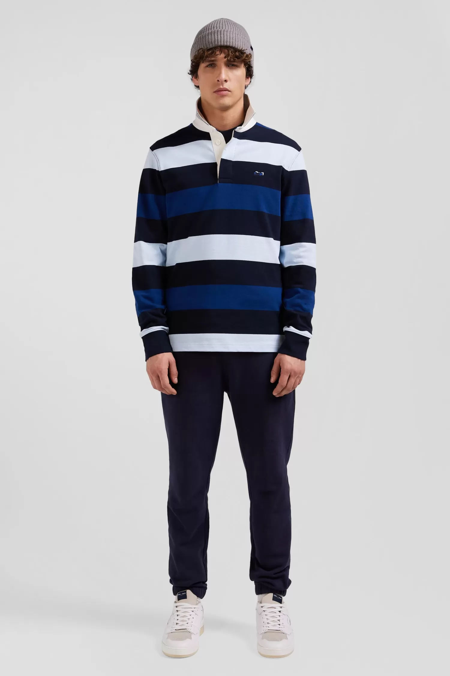 Eden Park Regular navy striped long-sleeved cotton rugby shirt< Rugby Shirts