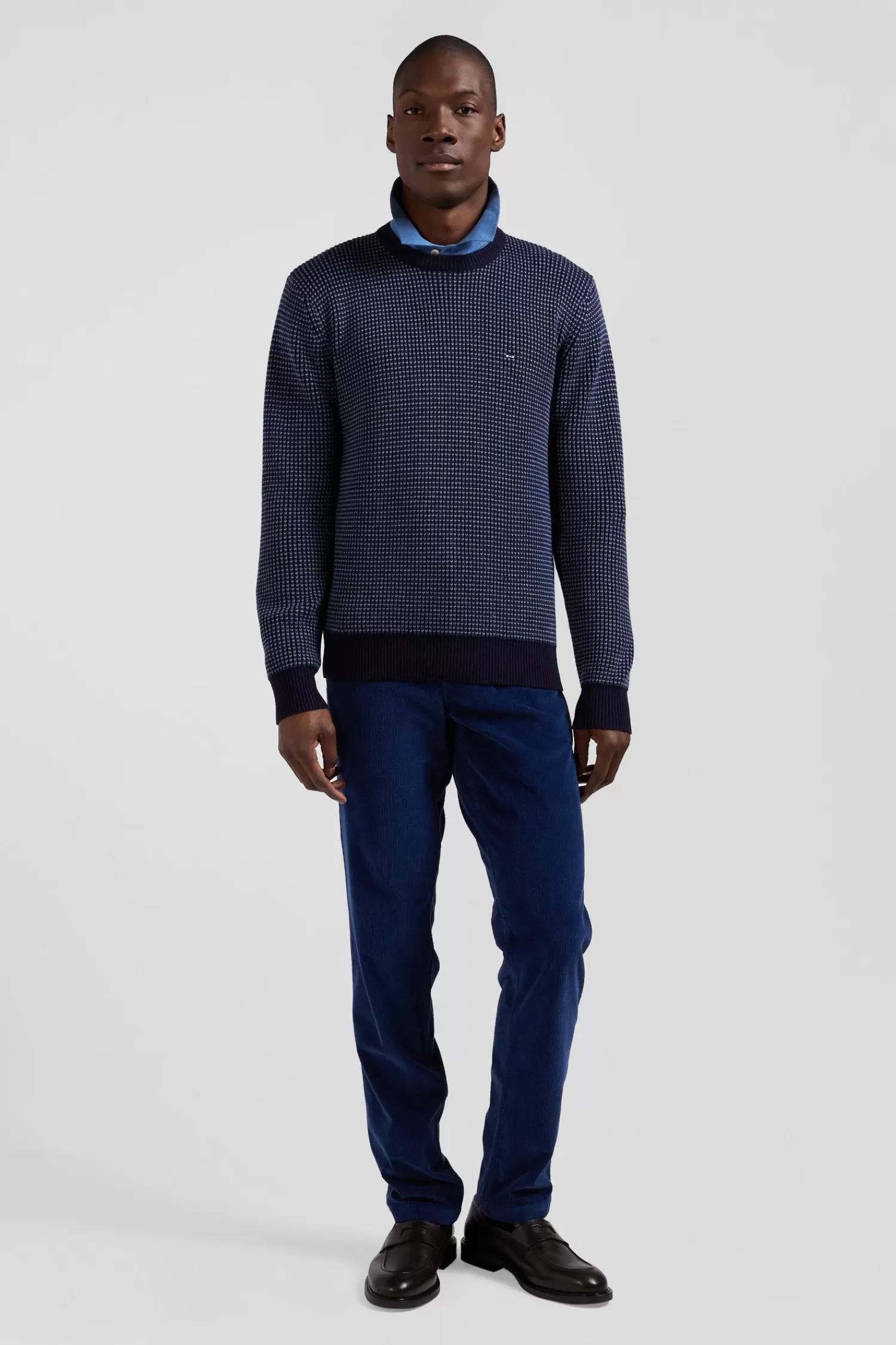 Eden Park Regular navy wool and cotton crew neck jumper< Sweaters