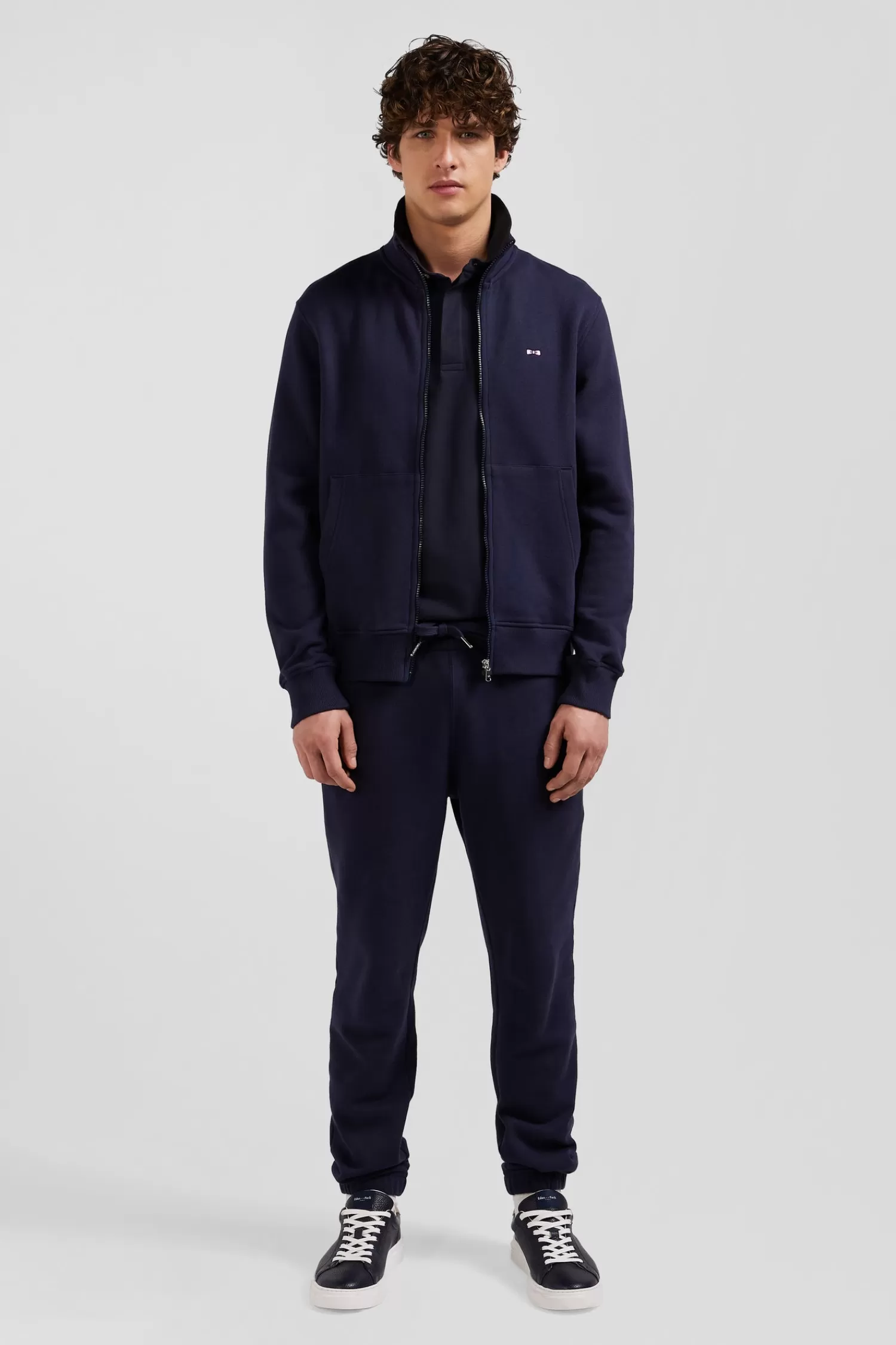 Eden Park Regular navy zipped brushed cotton fleece with high top collar< Sweatshirts