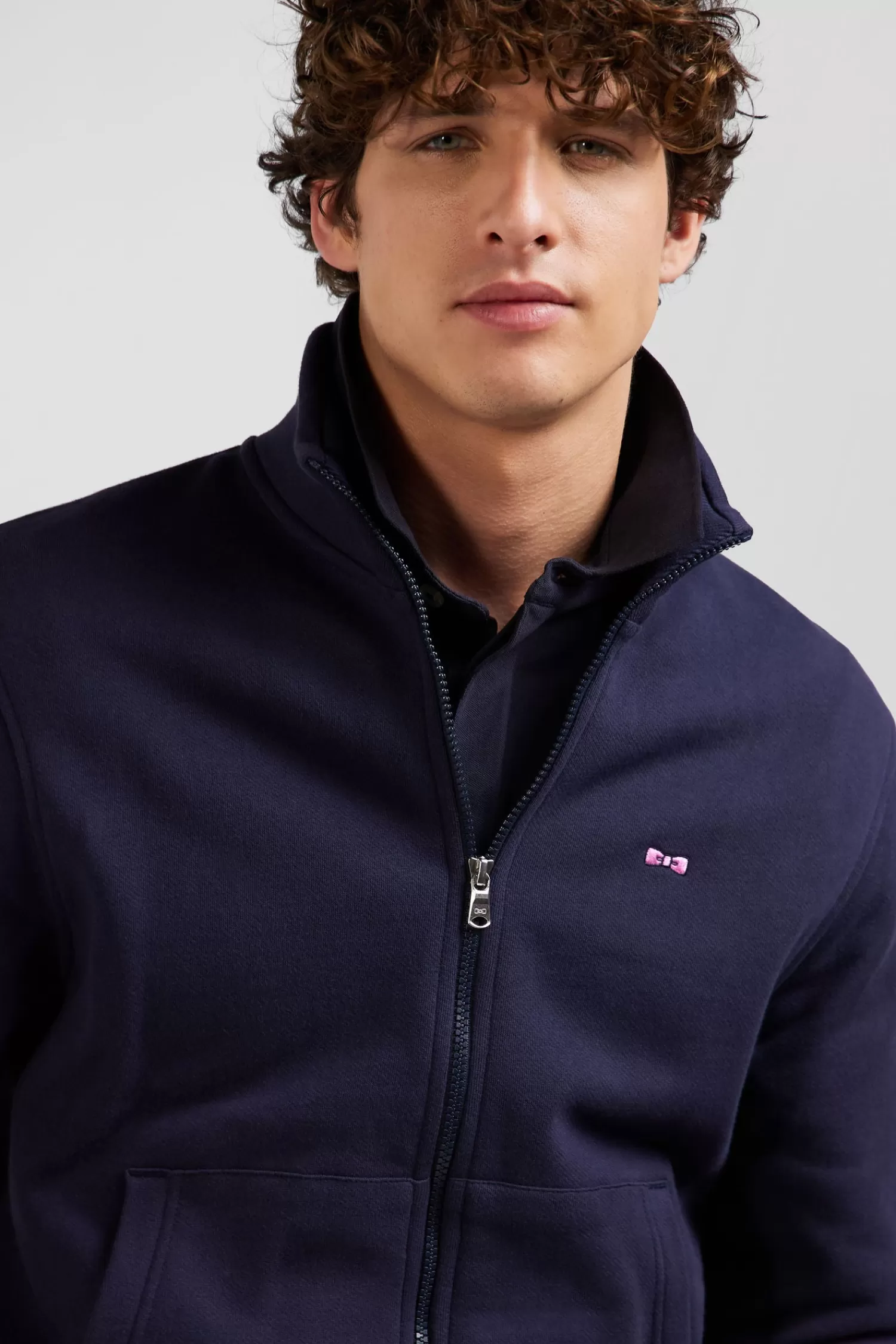 Eden Park Regular navy zipped brushed cotton fleece with high top collar< Sweatshirts