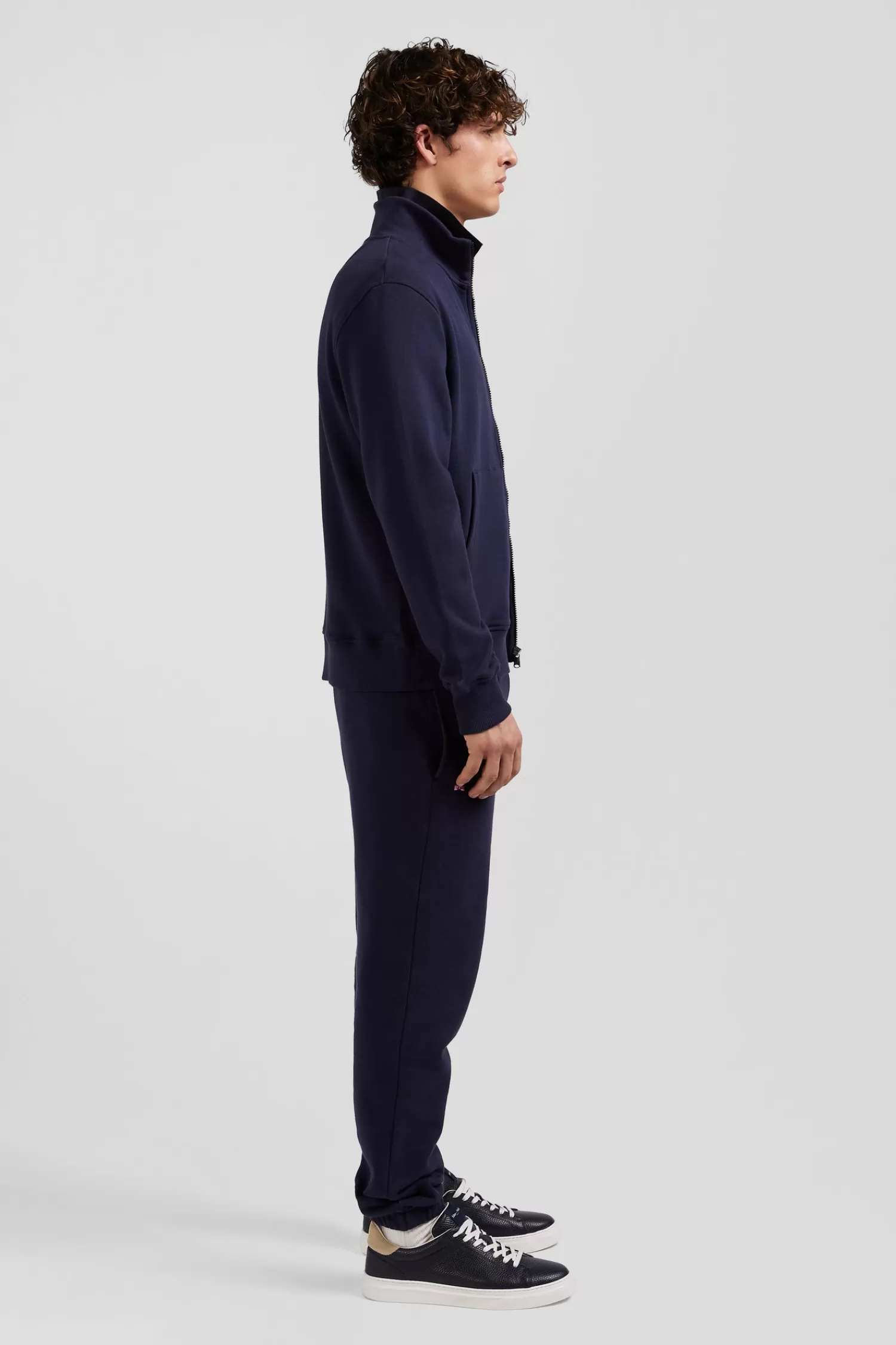 Eden Park Regular navy zipped brushed cotton fleece with high top collar< Sweatshirts