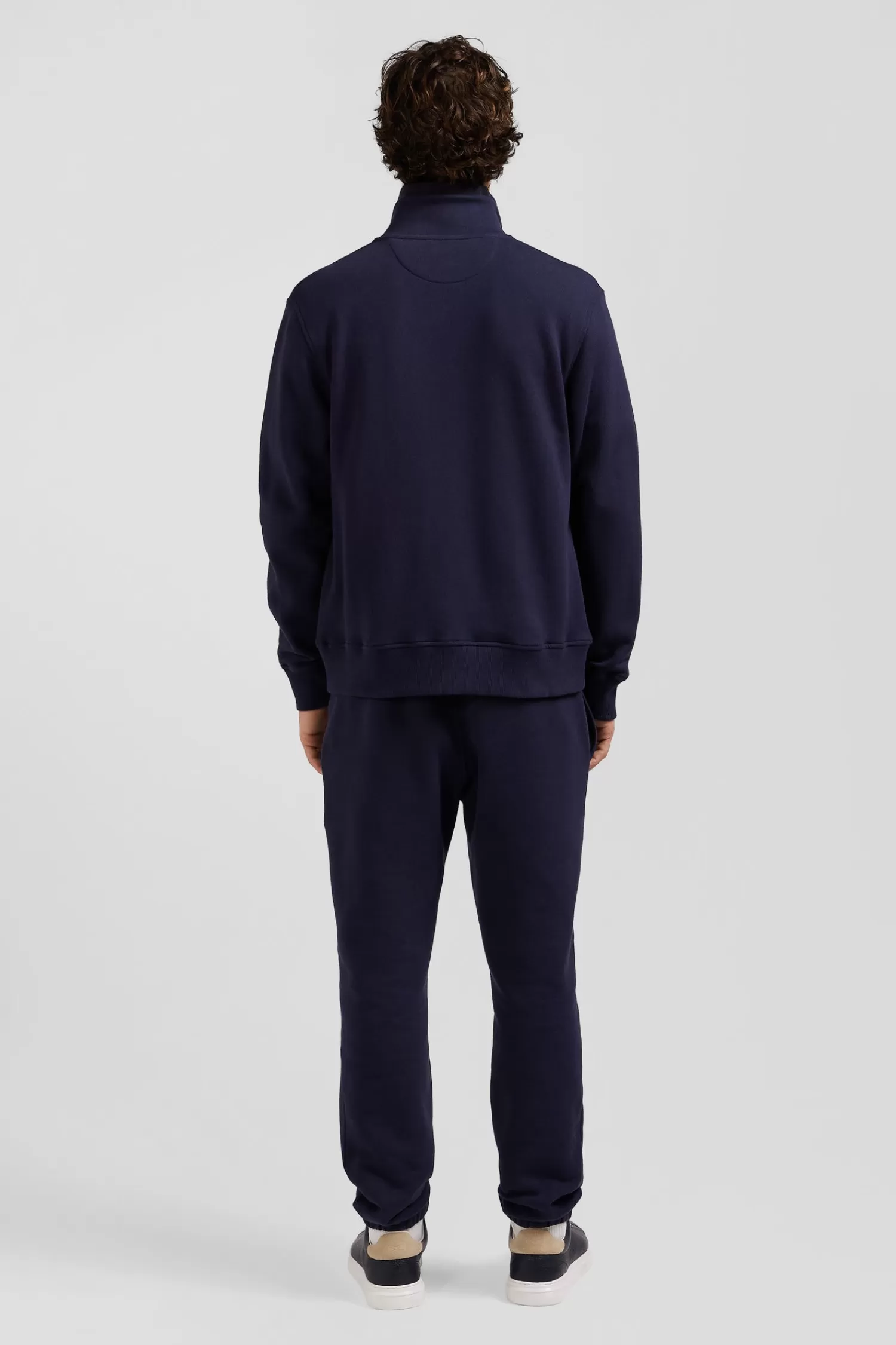 Eden Park Regular navy zipped brushed cotton fleece with high top collar< Sweatshirts