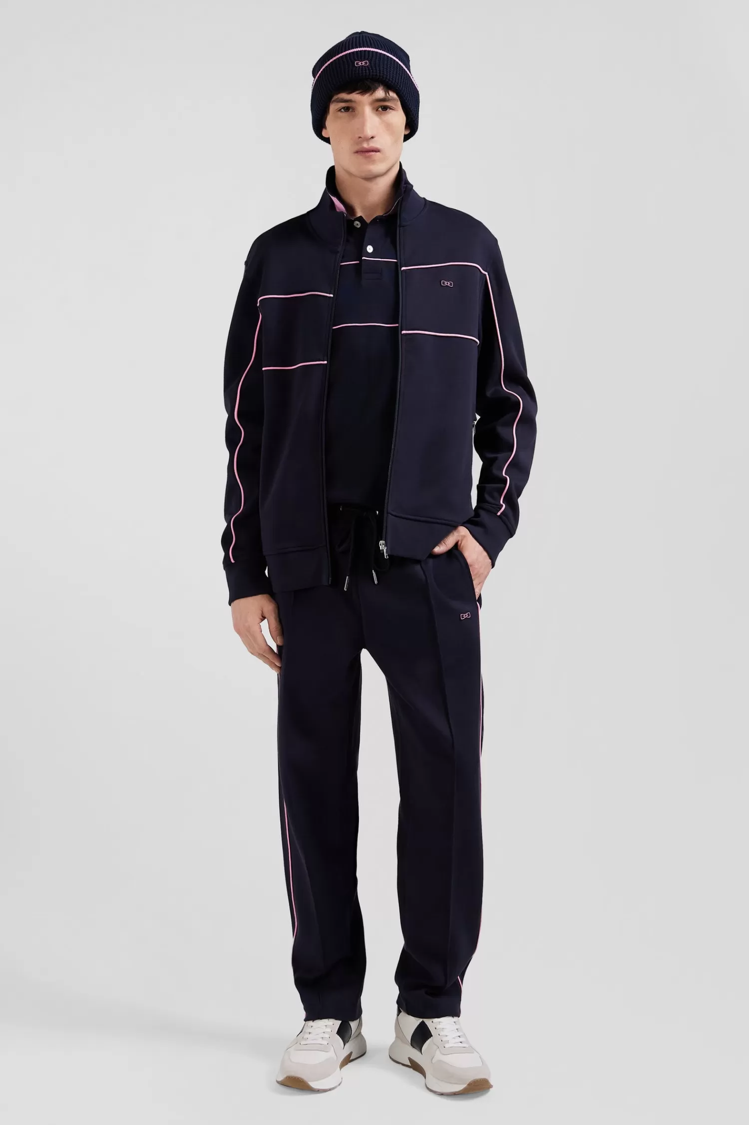 Eden Park Regular navy zipped high neck sweatshirt with pink piping< Sweatshirts