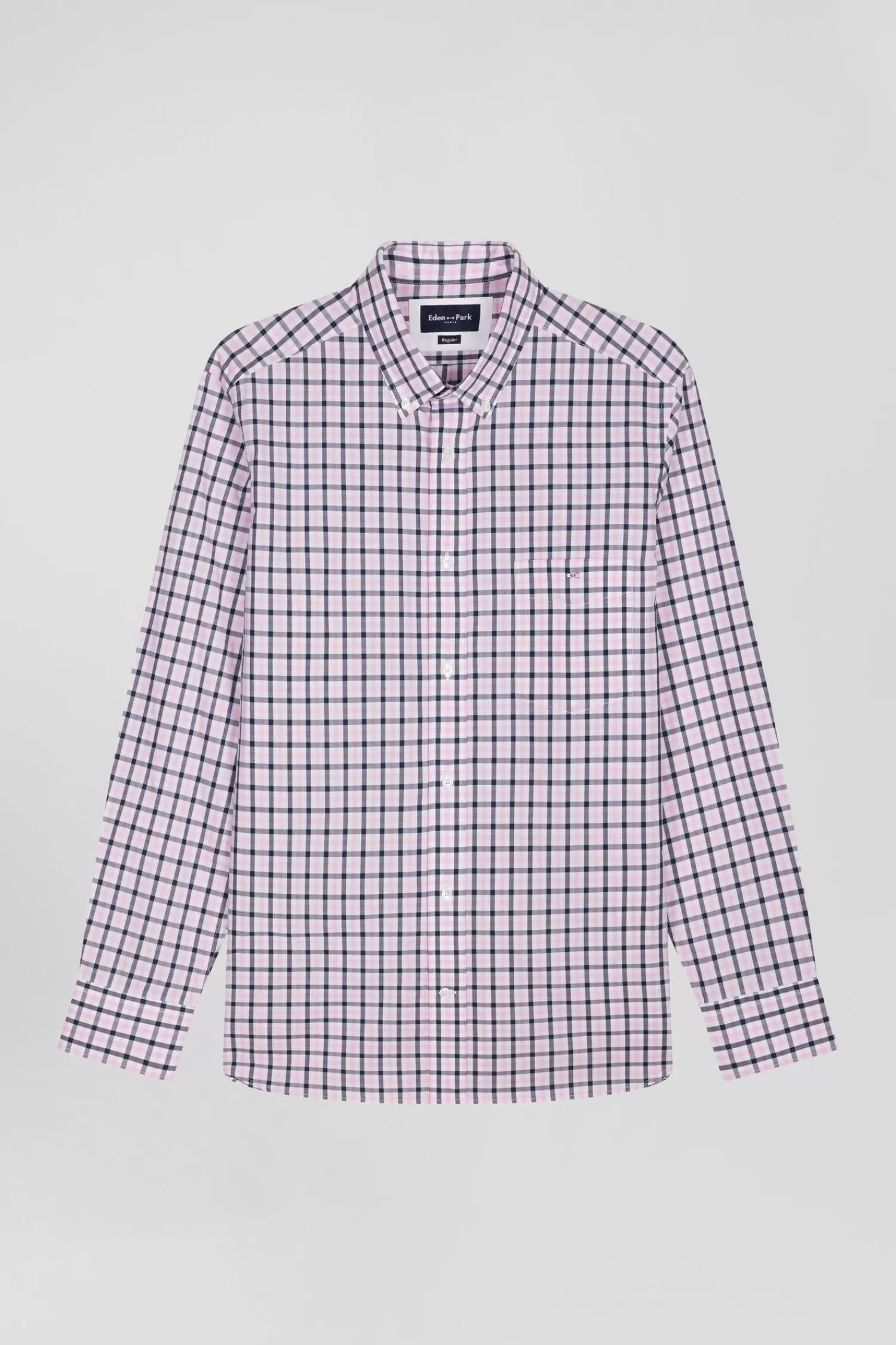 Eden Park Regular pink and white checked cotton poplin shirt< Shirts