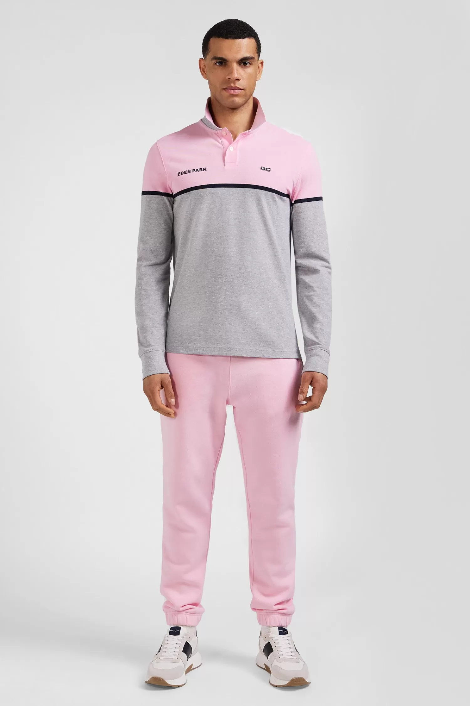 Eden Park Regular pink bicolor long-sleeved cotton piqué polo shirt< Polos
