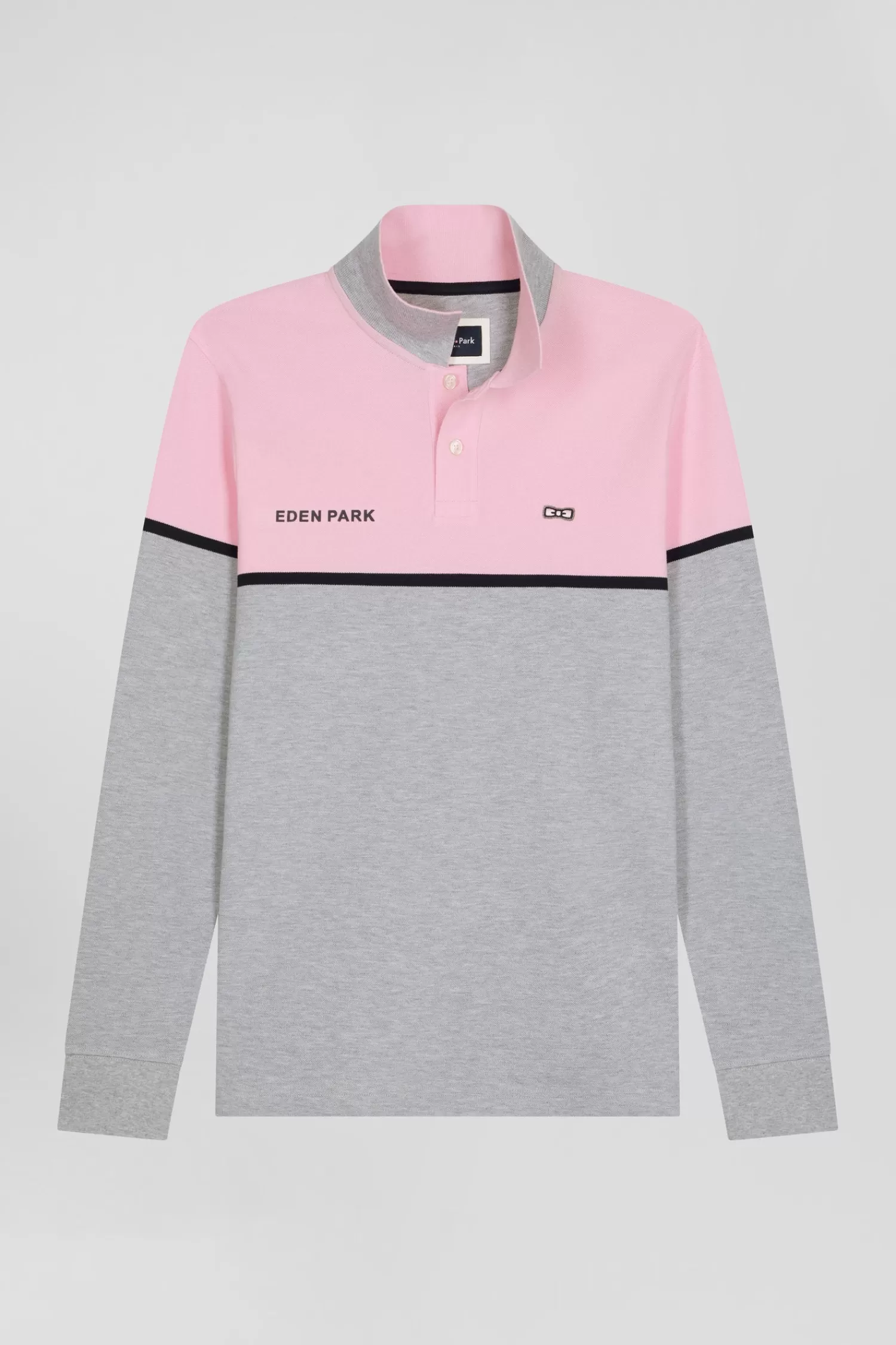 Eden Park Regular pink bicolor long-sleeved cotton piqué polo shirt< Polos