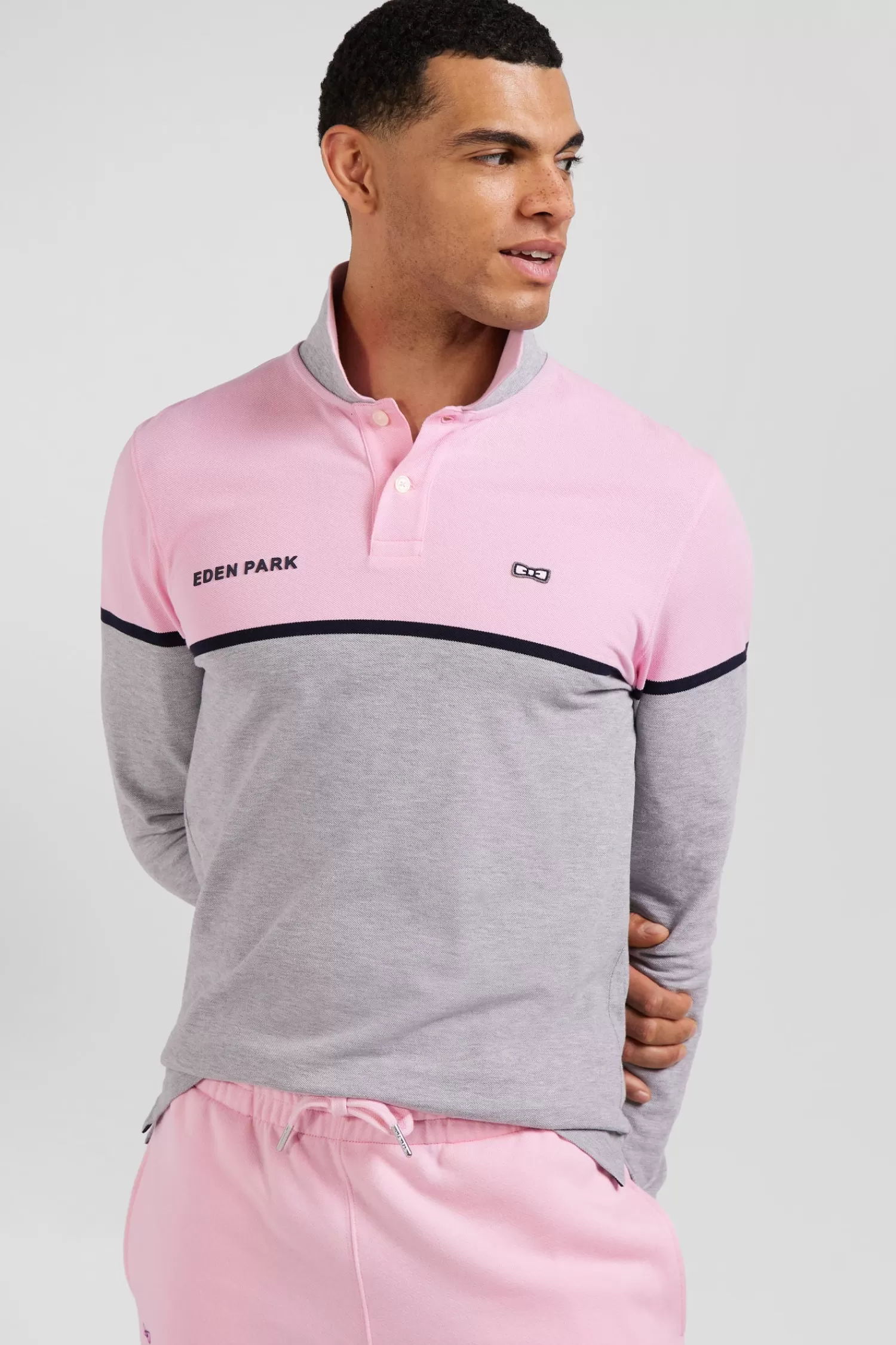 Eden Park Regular pink bicolor long-sleeved cotton piqué polo shirt< Polos