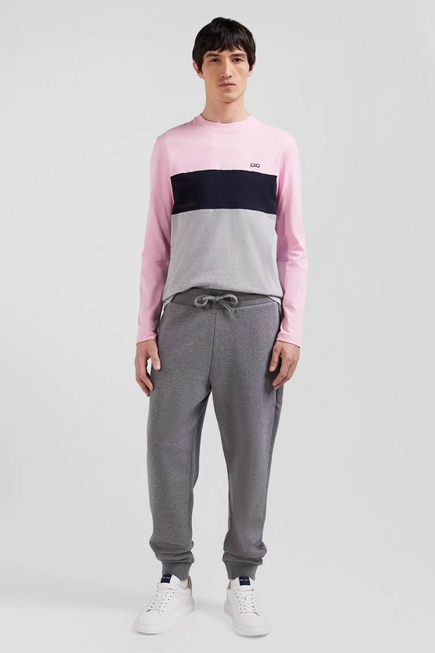 Eden Park Regular pink colorblock long-sleeved cotton T-shirt< T-shirts