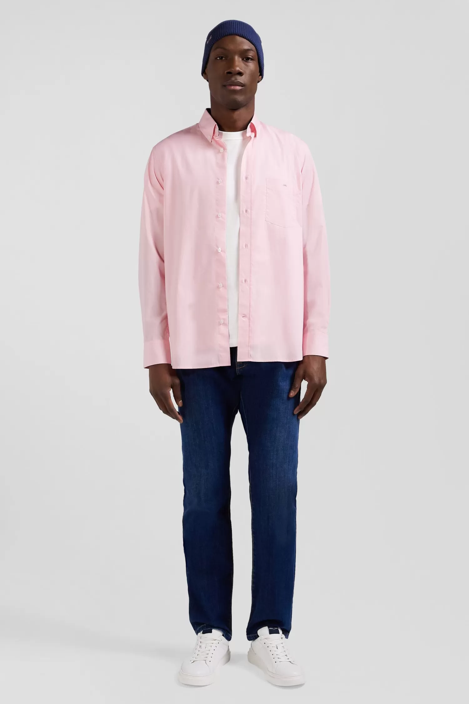 Eden Park Regular pink cotton poplin shirt with button-down collar and printed elbow patches< Shirts