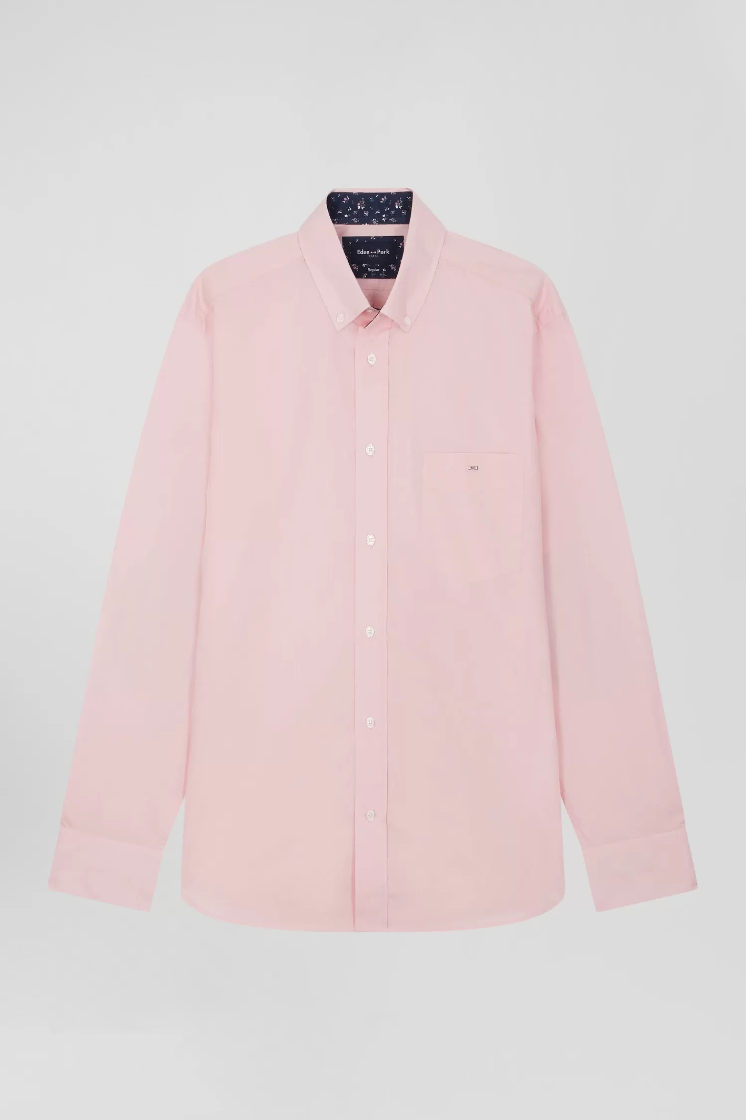 Eden Park Regular pink cotton poplin shirt with button-down collar and printed elbow patches< Shirts