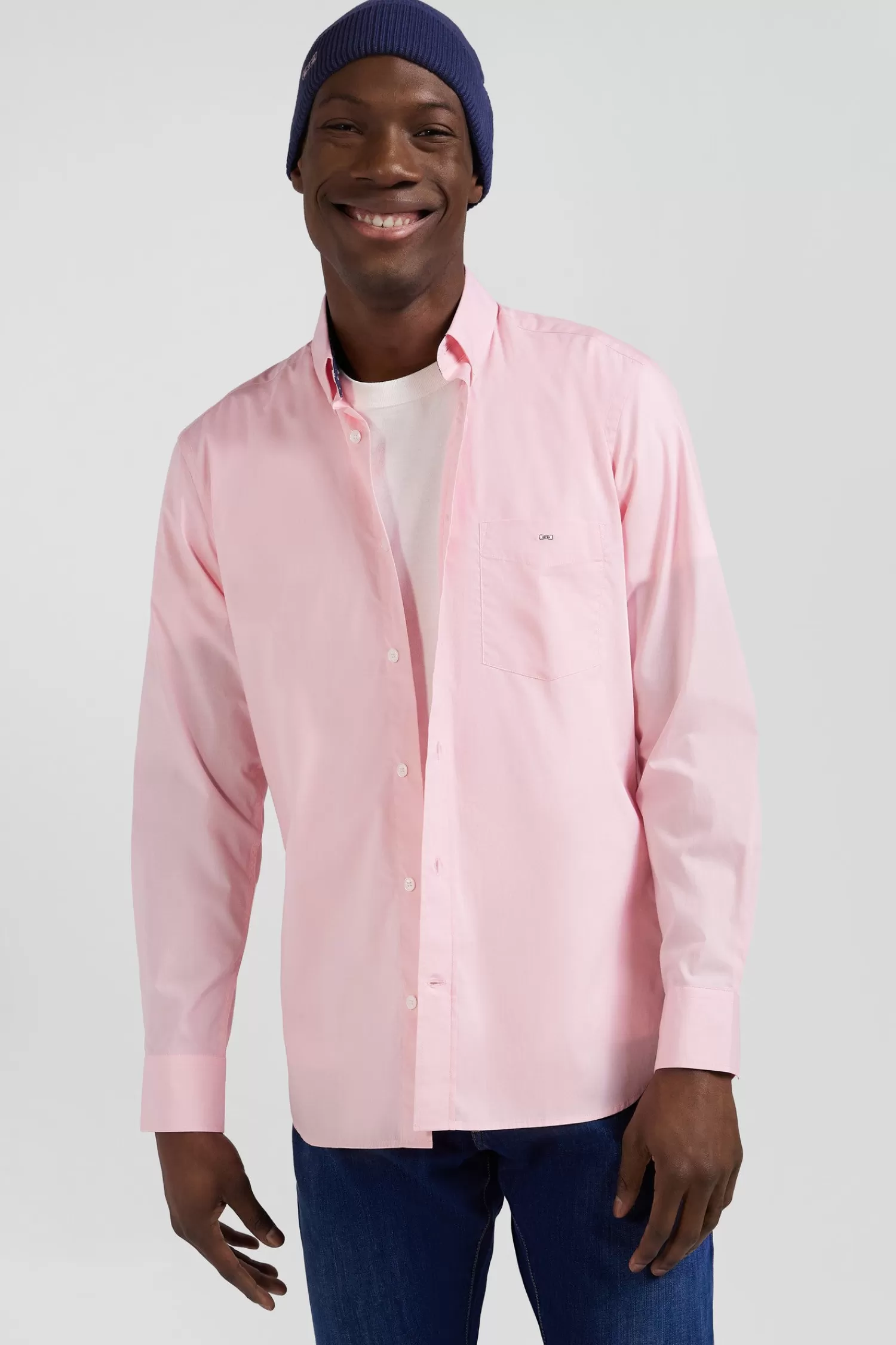 Eden Park Regular pink cotton poplin shirt with button-down collar and printed elbow patches< Shirts