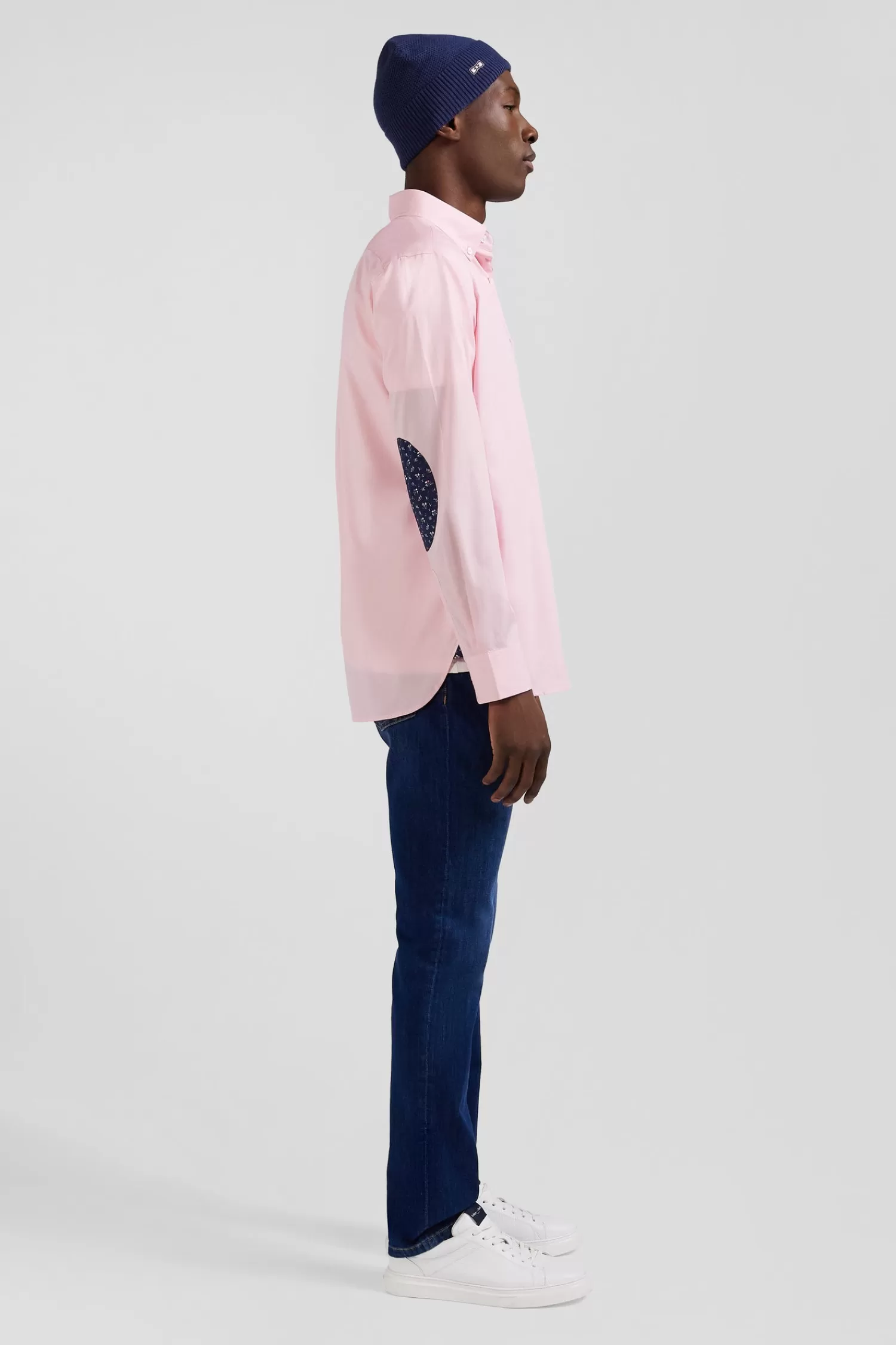 Eden Park Regular pink cotton poplin shirt with button-down collar and printed elbow patches< Shirts