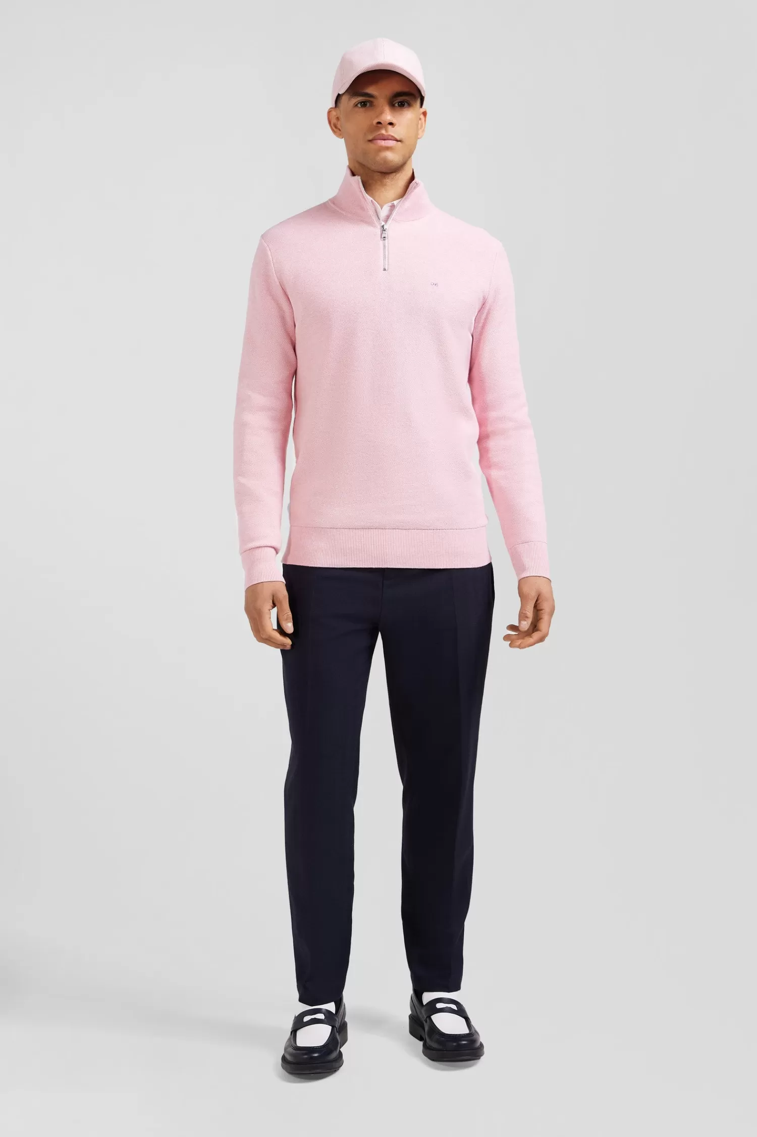 Eden Park Regular pink cotton semi-zipped jumper< Sweaters