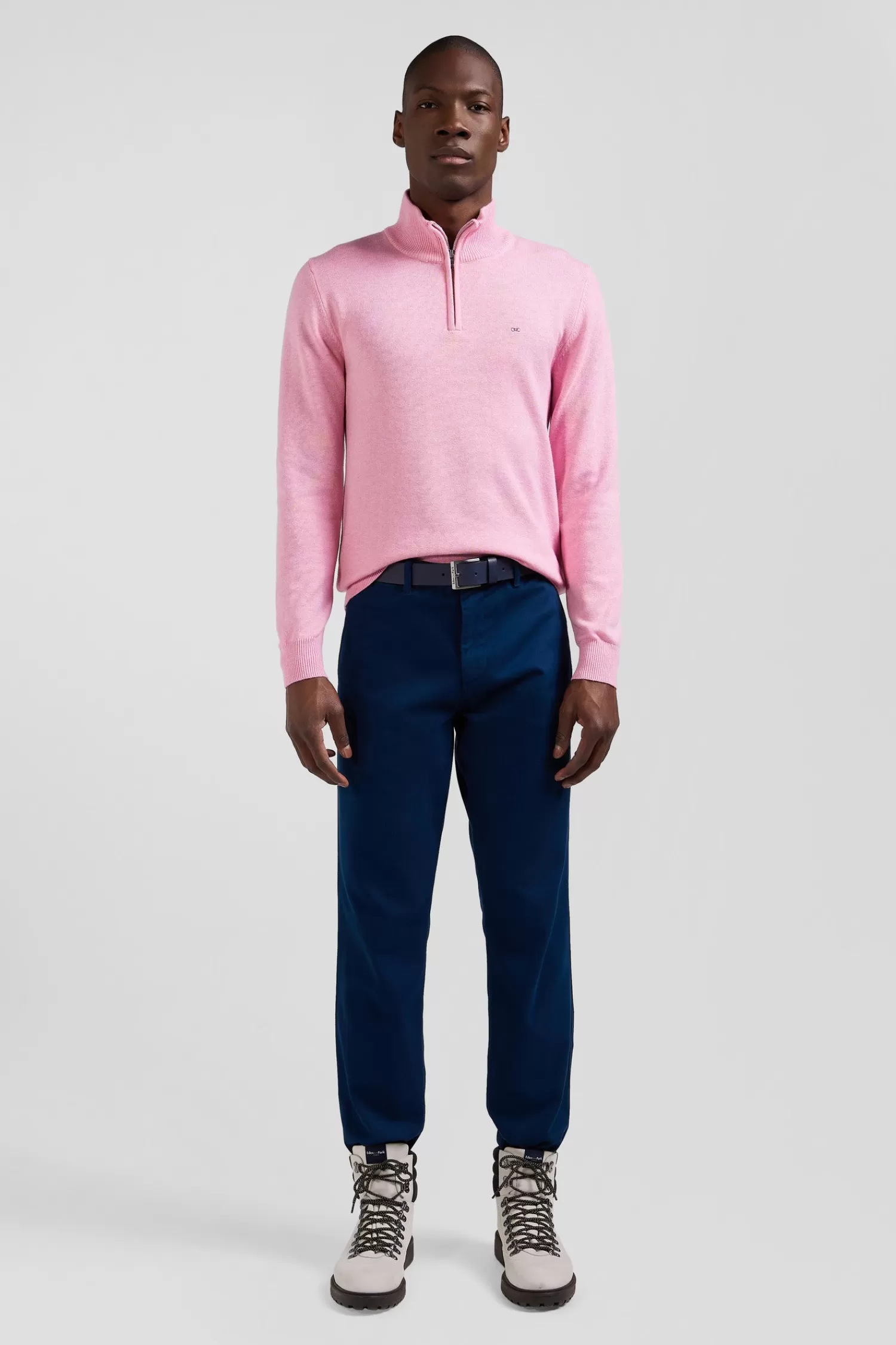 Eden Park Regular pink semi-zipped wool and cotton jumper< Sweaters