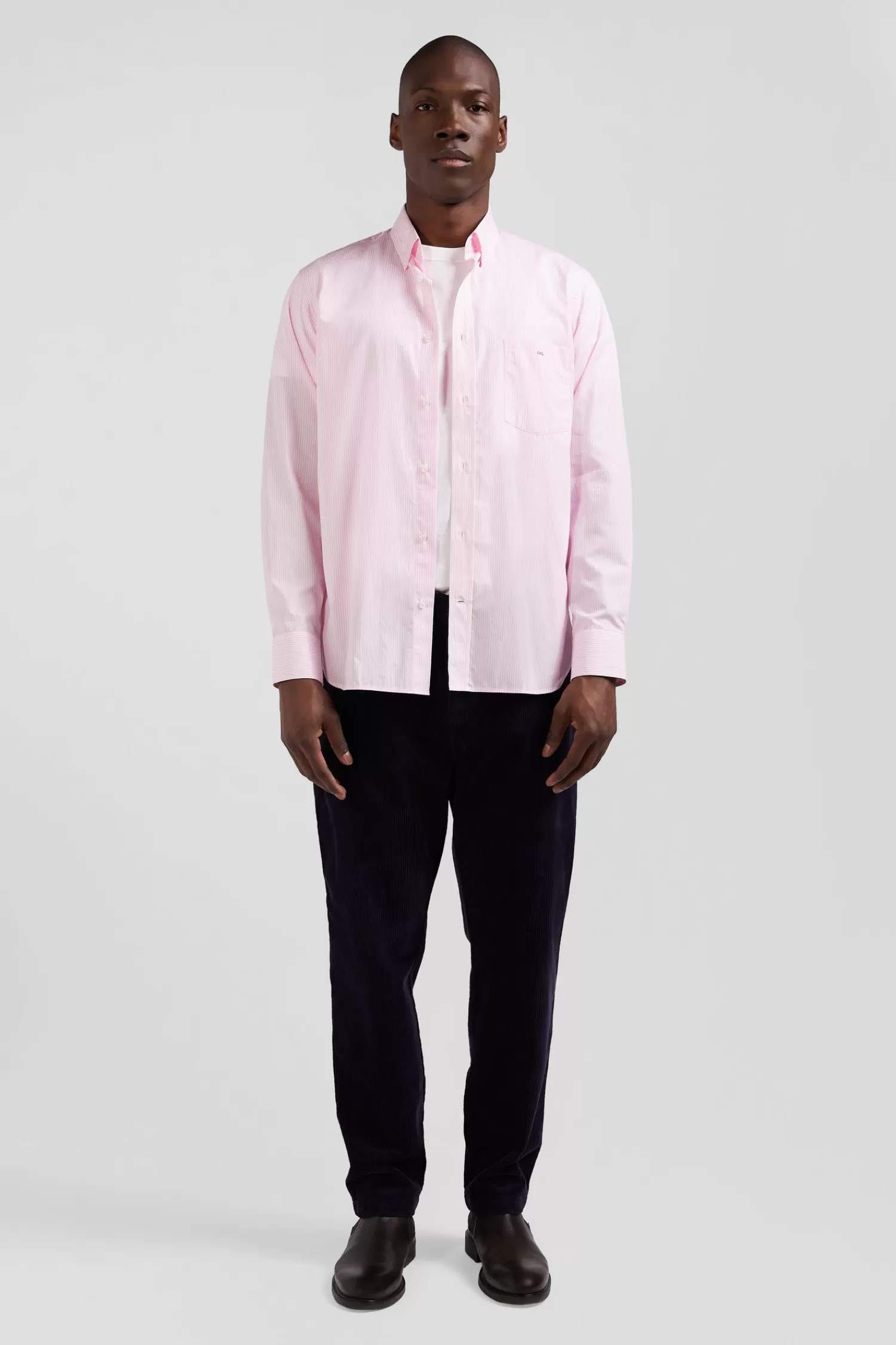 Eden Park Regular pink striped cotton jacquard shirt< Shirts